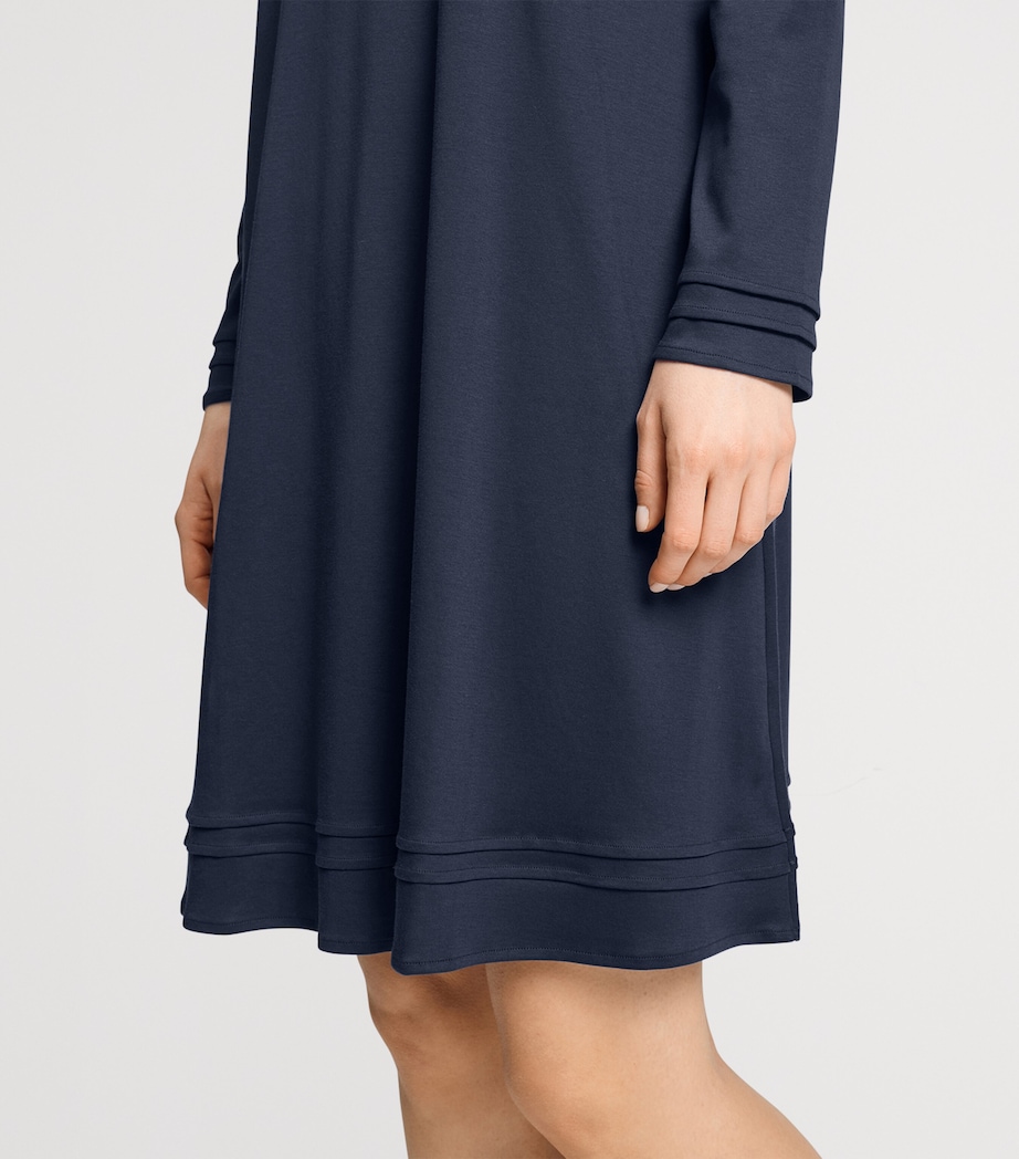 Hanro Womens Cotton Long-Sleeve Nightdress Deep Navy Image 6