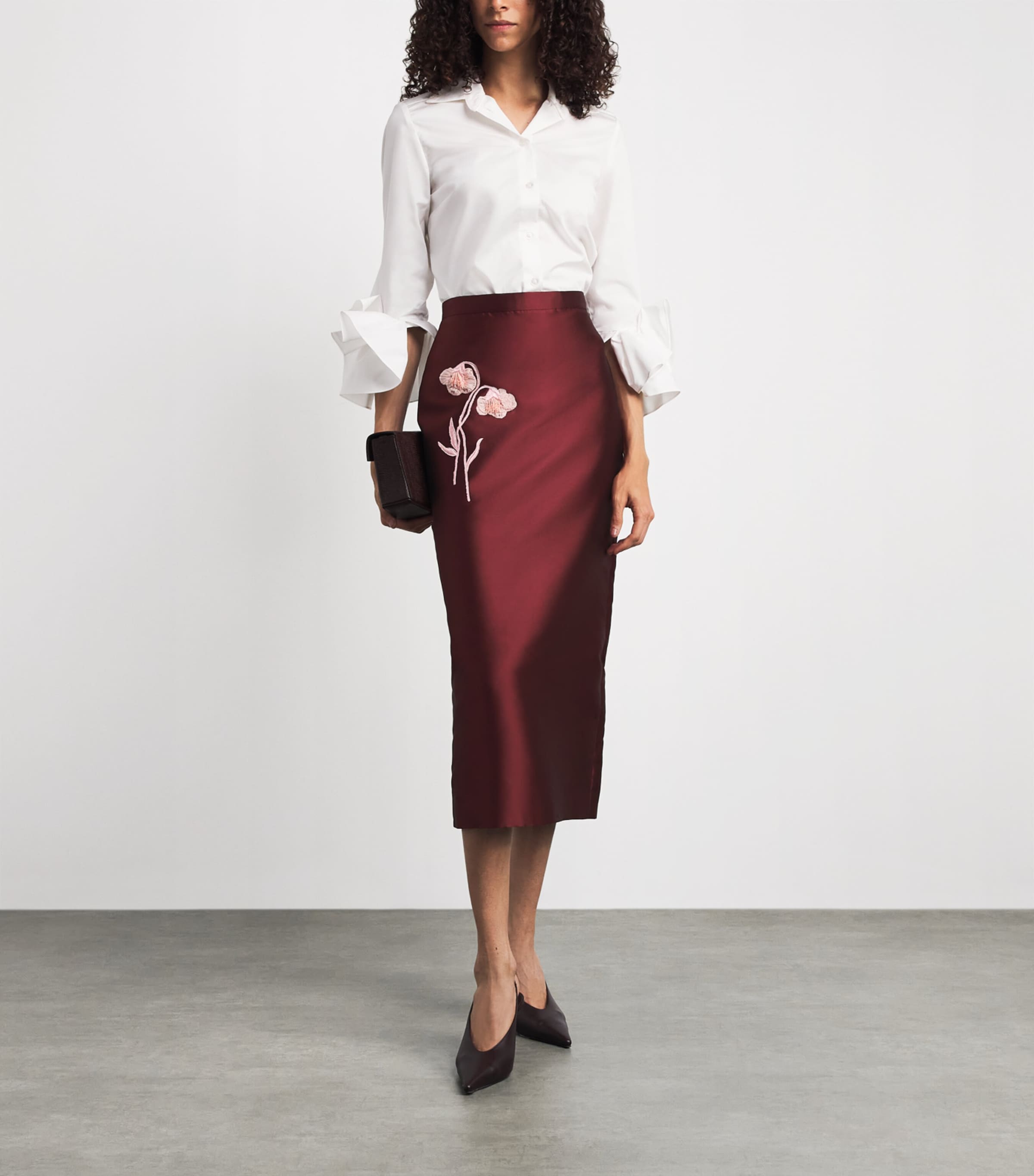 Erdem Womens Embroidered Mikado Midi Pencil Skirt Bordeaux Image 2