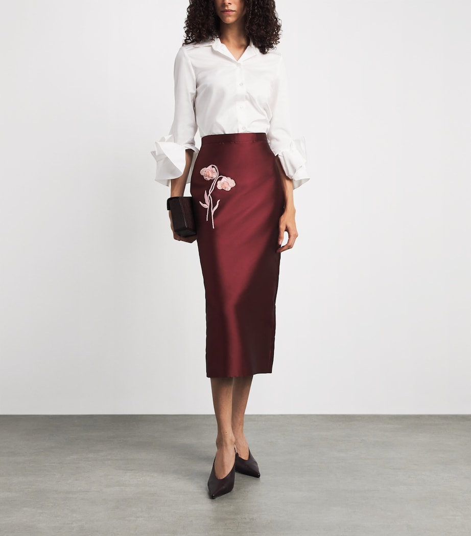 Erdem Womens Embroidered Mikado Midi Pencil Skirt Bordeaux Image 2