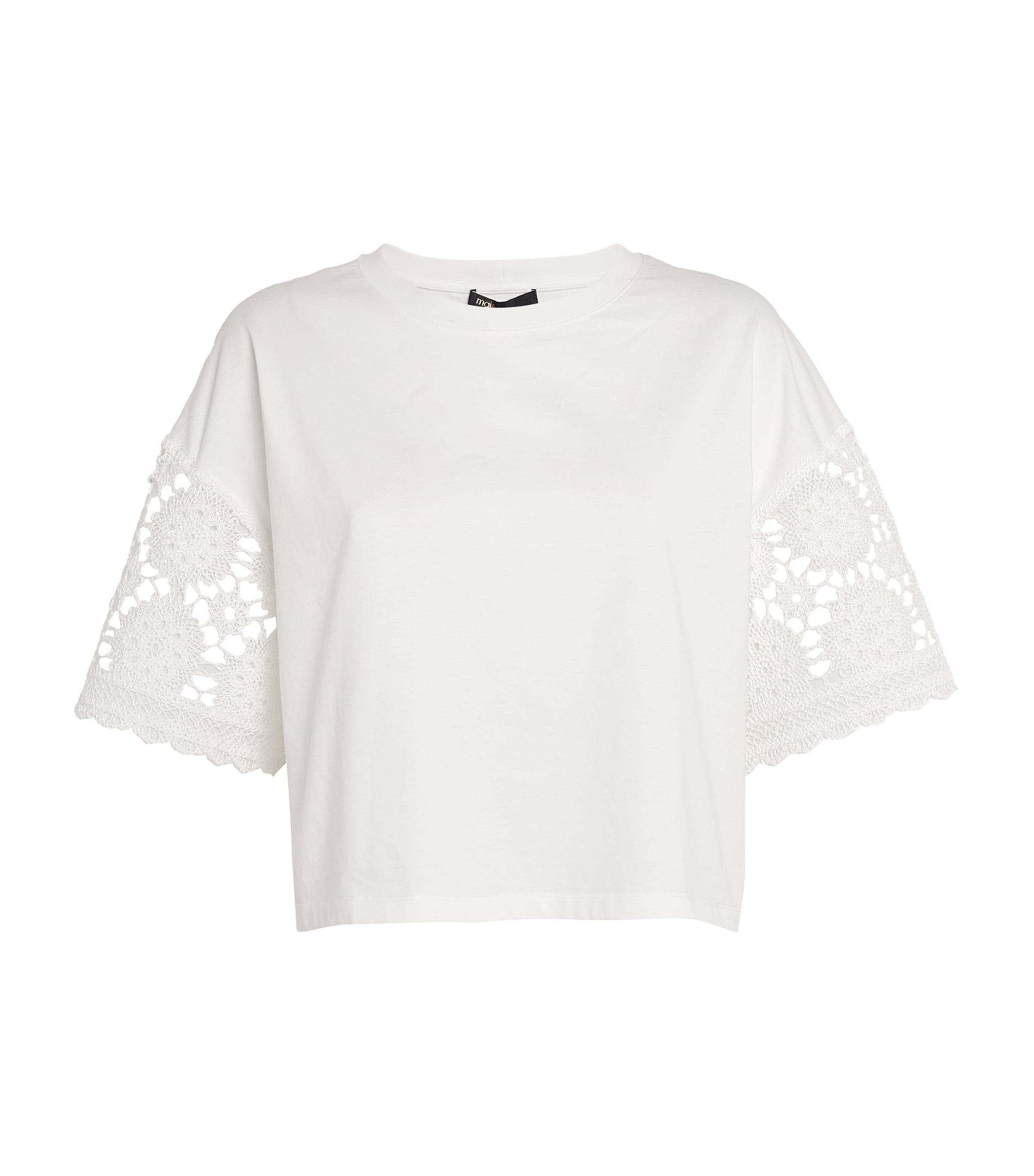 Maje Cotton Crochet-sleeve T-shirt In White