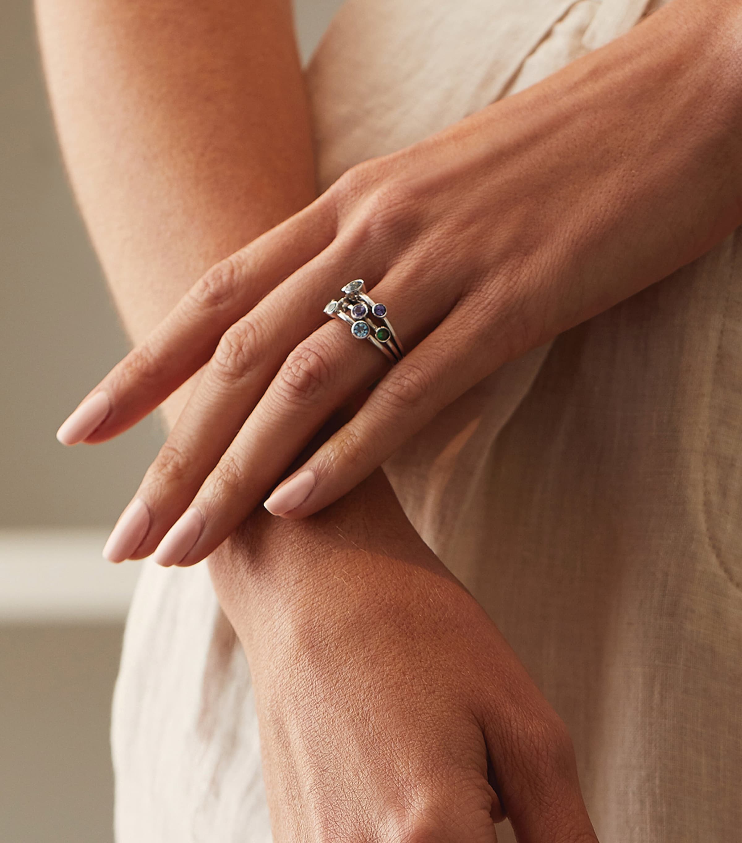 White Gold, Tsavorite, Tanzanite and Aquamarine Raindance Watercolour Ring WHITE GOLD Image 3
