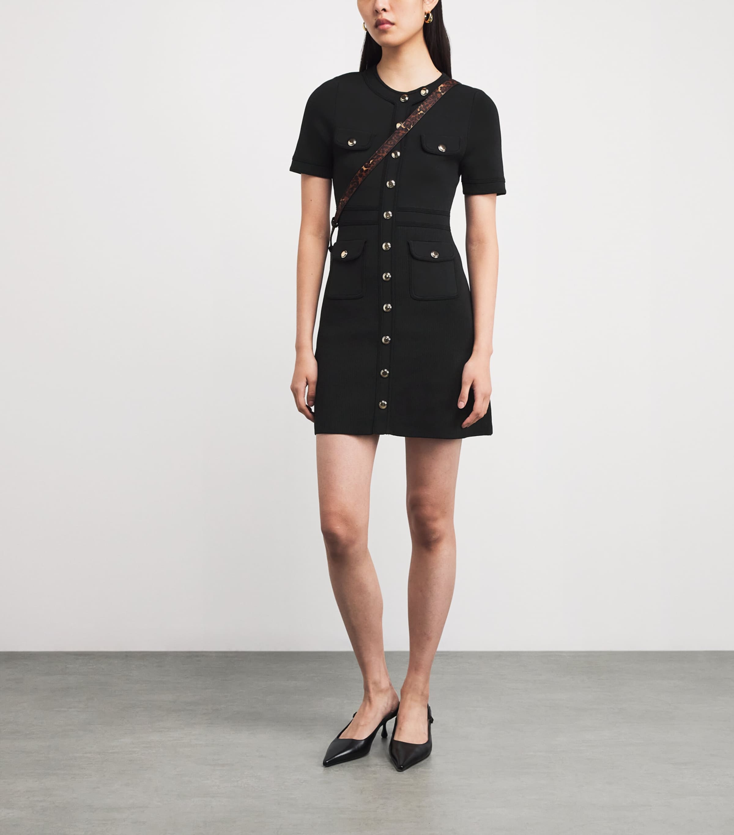 Sandro Paris Womens Knitted Button-Up Mini Dress Black Image 2
