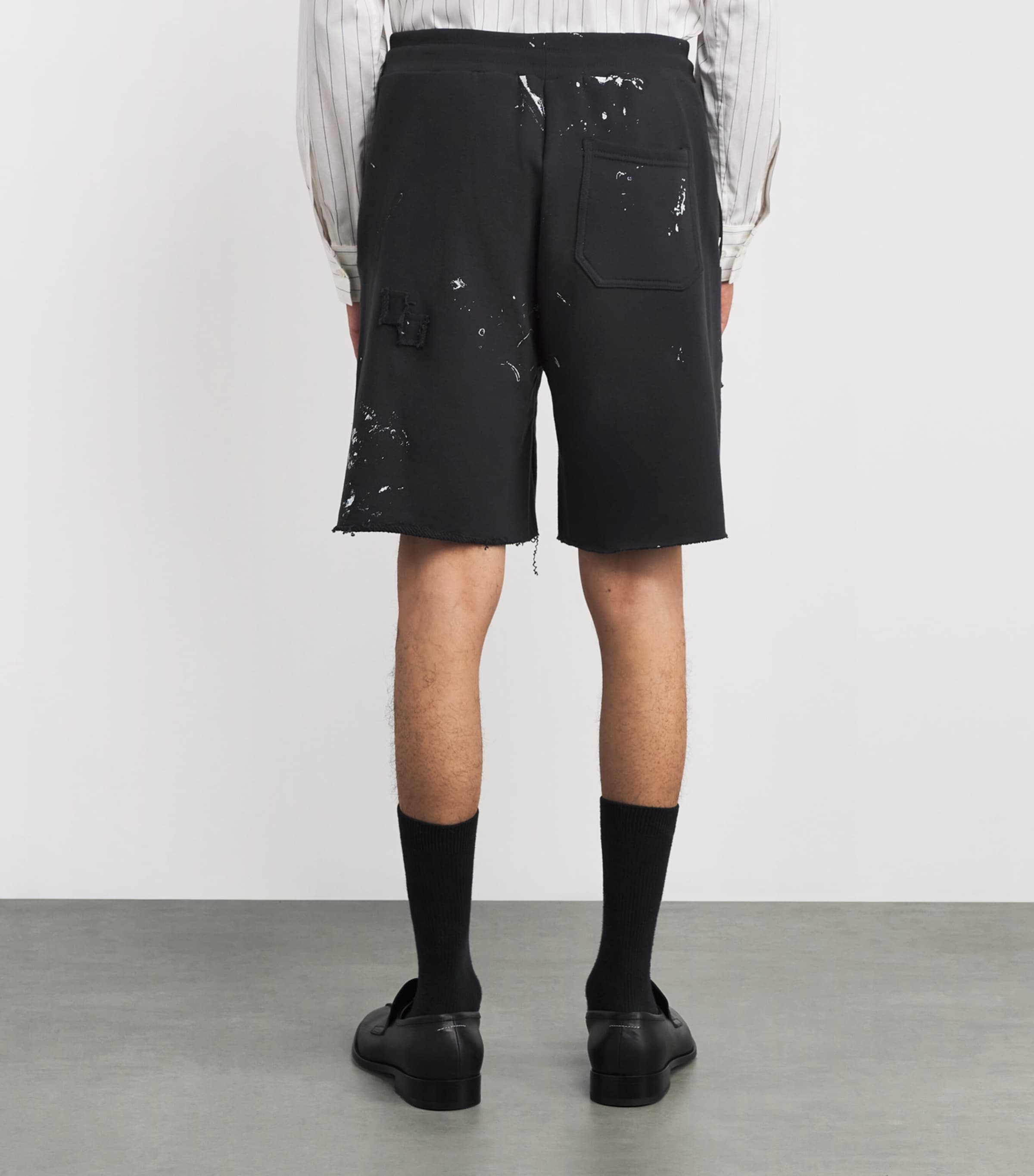 DOMREBEL Mens Cotton Paint-Splatter Staff Sweatshorts Old Black Image 4
