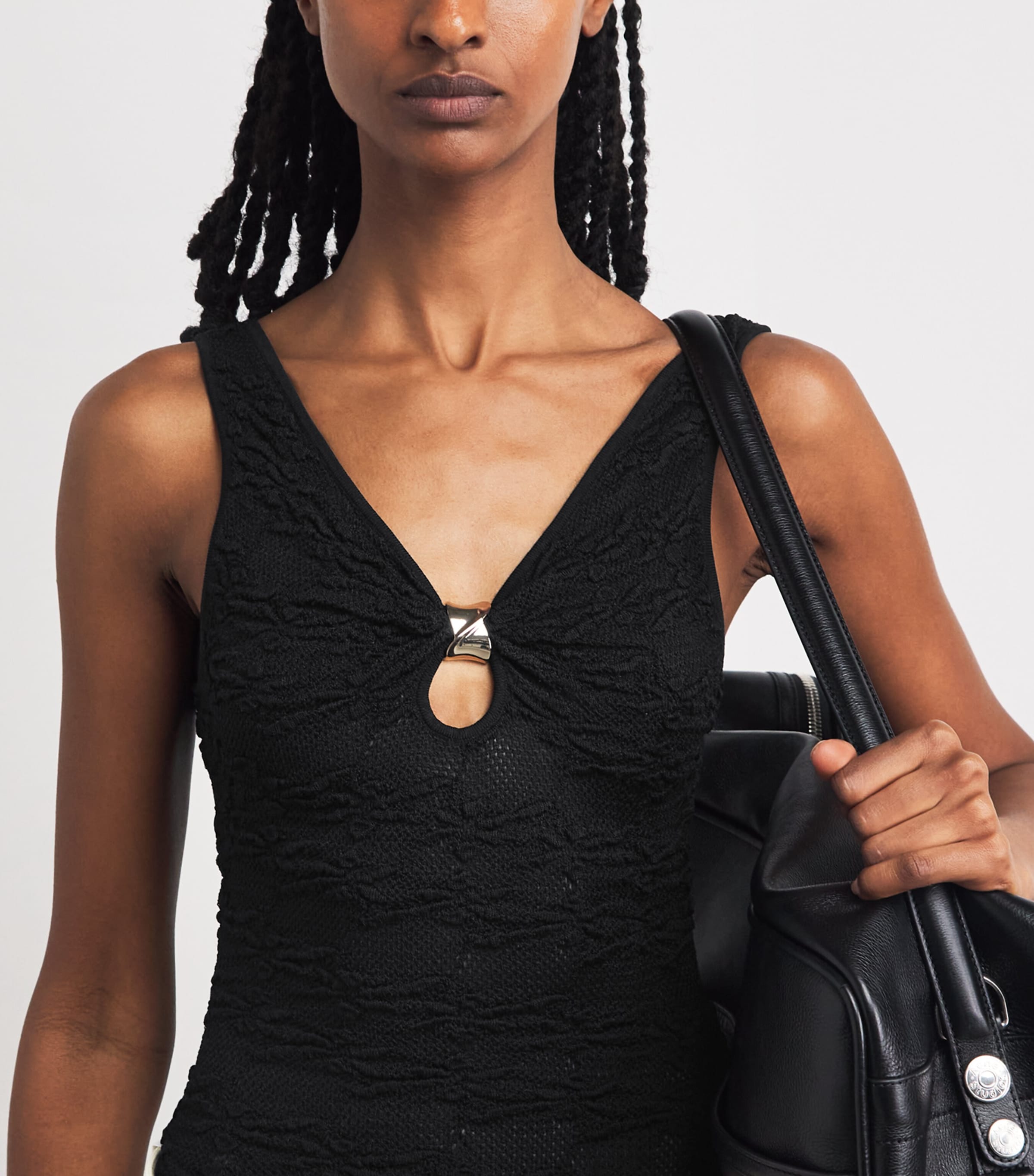 Sandro Paris Womens Textured Keyhole Bodysuit Black Image 3