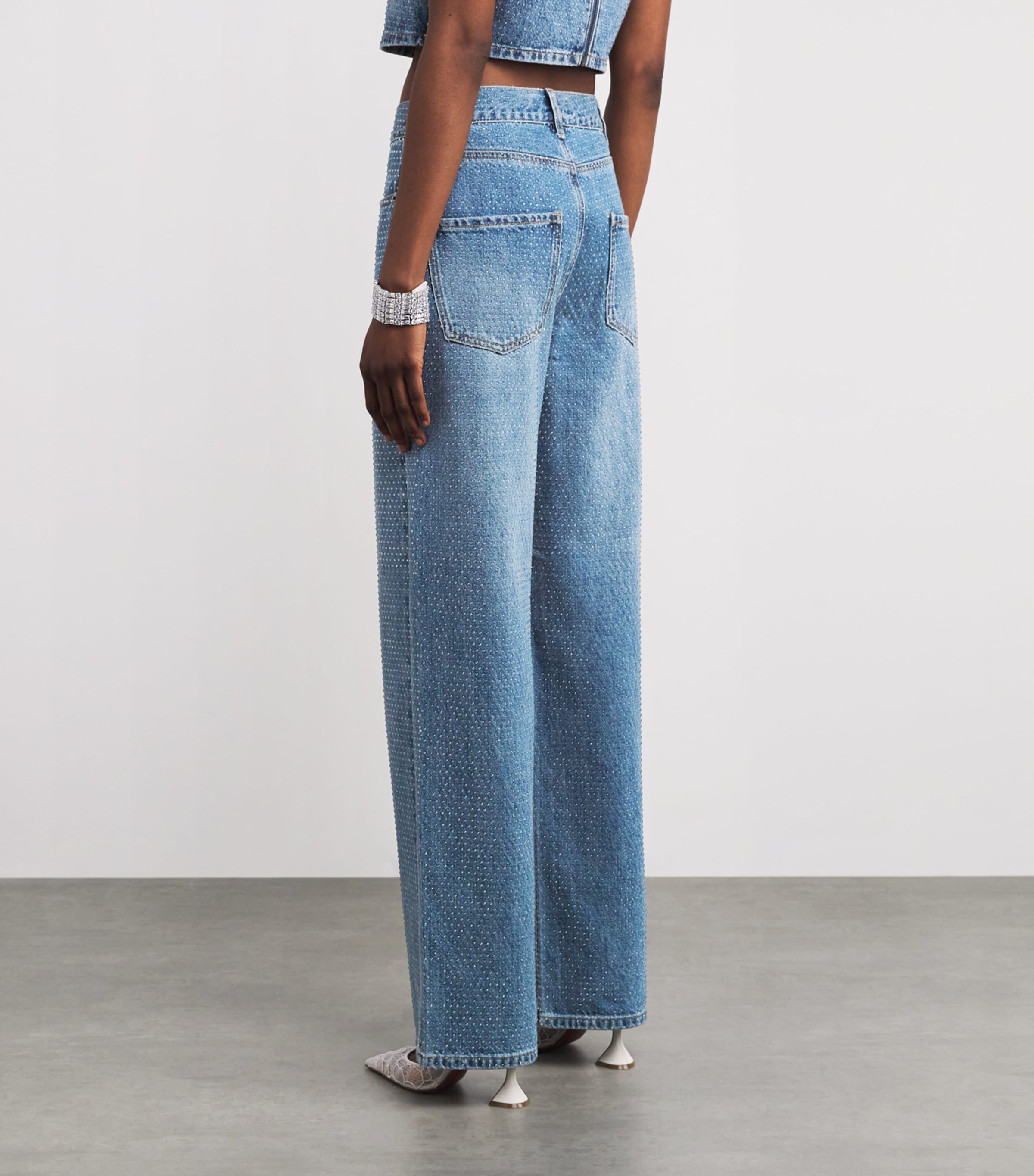 Rhinestone-Embellished Straight Jeans BLUE Image 4