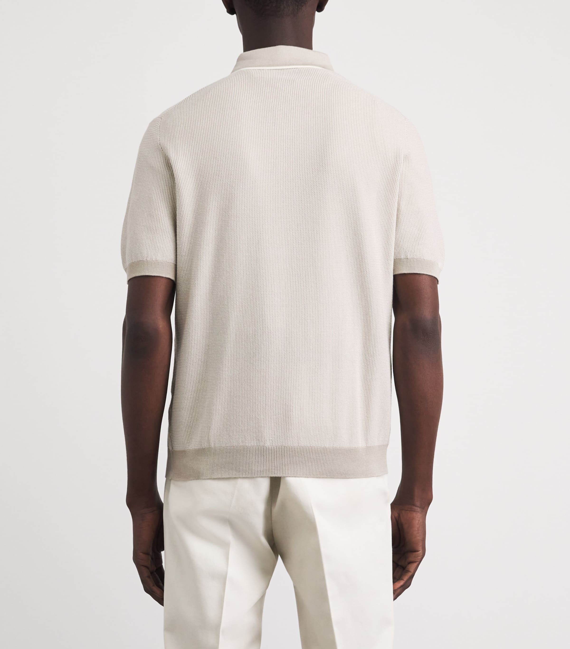 Corneliani Mens Cotton Two-Tone Polo Shirt Natural / Beige Image 5