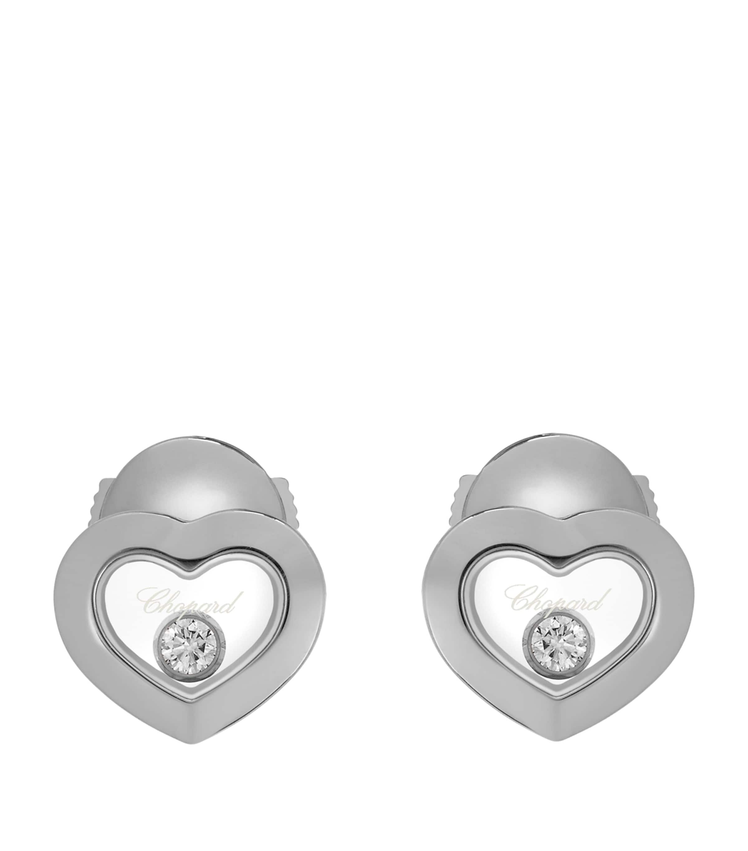 Chopard Happy Diamonds 18ct White-gold And 0.10ct Diamond Earrings In Gold