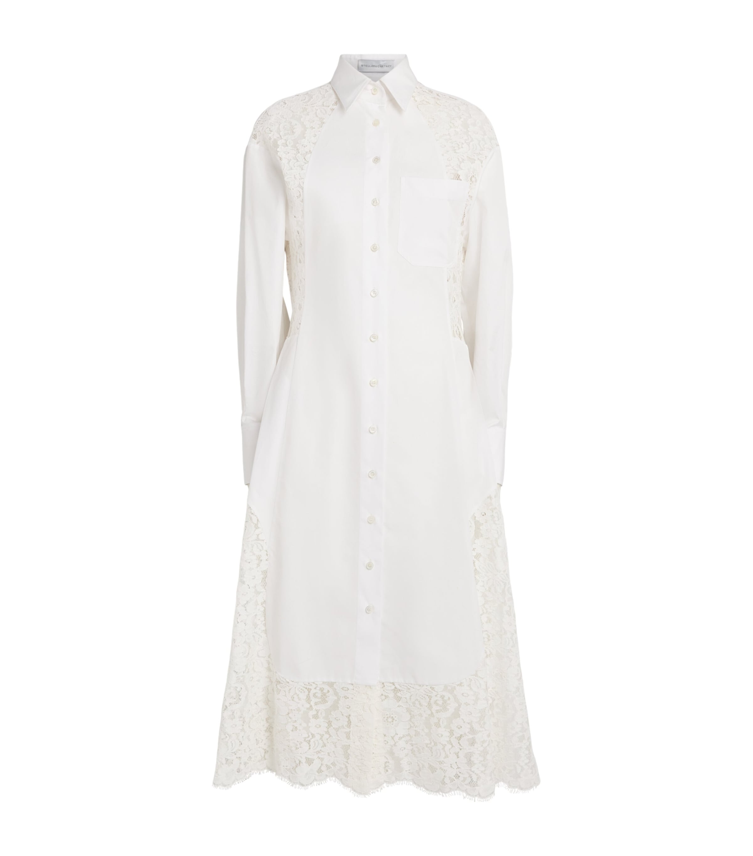 Stella McCartney Womens Organic Cotton Lace-Panel Midi Shirt Dress Pure White Image 1