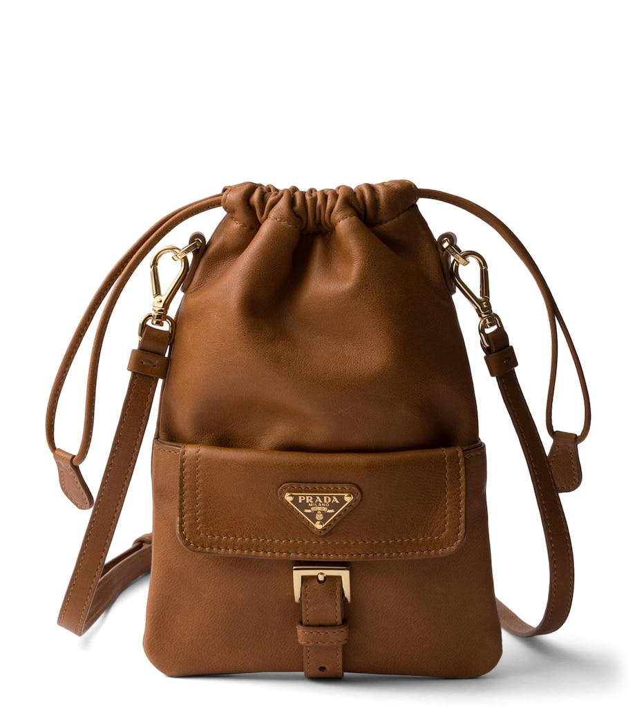 Prada Leather Drawstring Pouch Brown Image 1