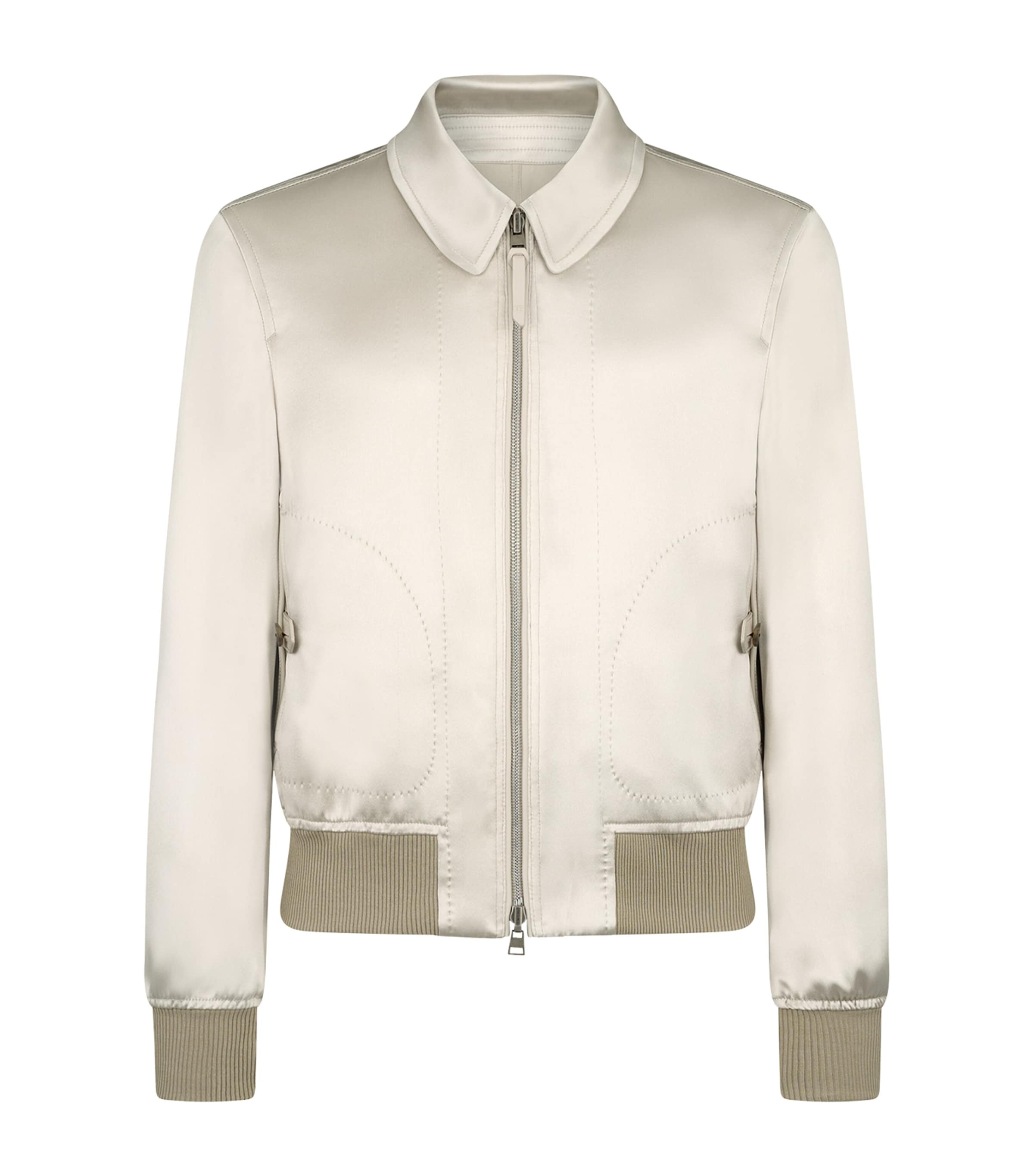 Tom Ford Silk Reversible Bomber Jacket In Beige