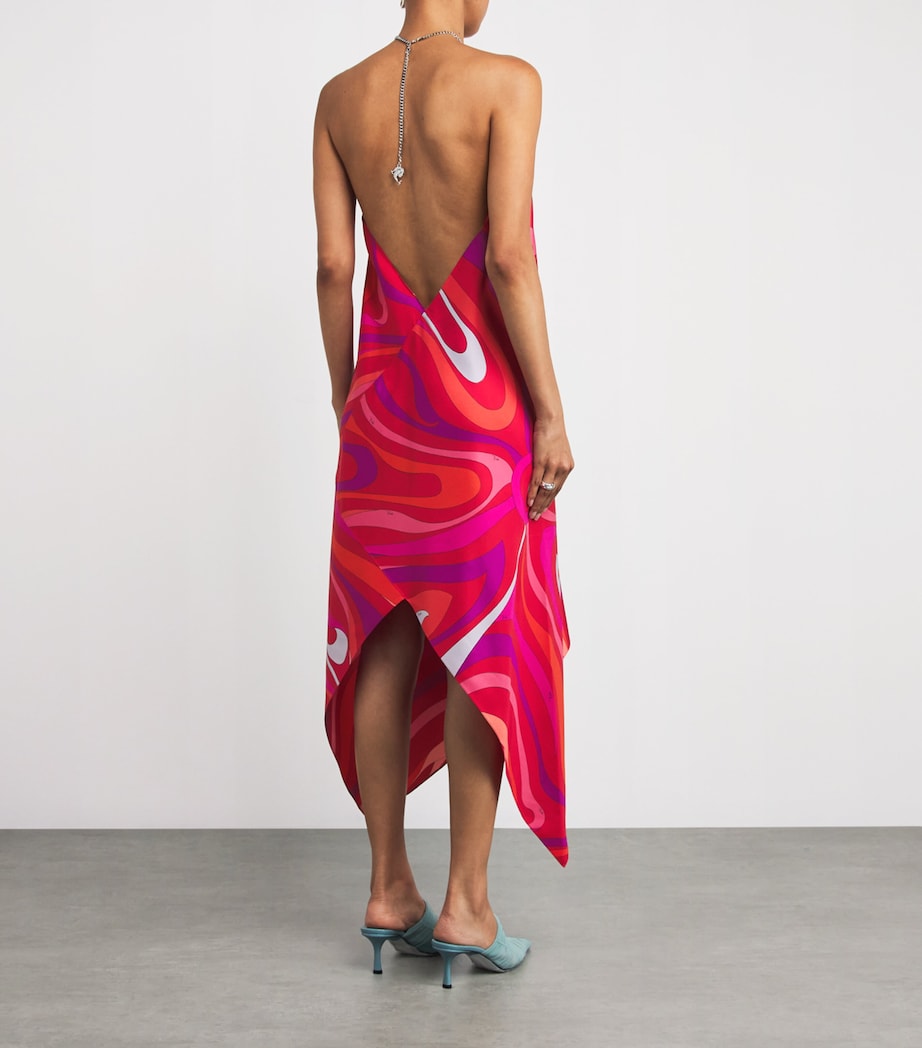 Silk Marmo Print Asymmetric Midi Dress 006 CORALLO/FUXIA Image 3