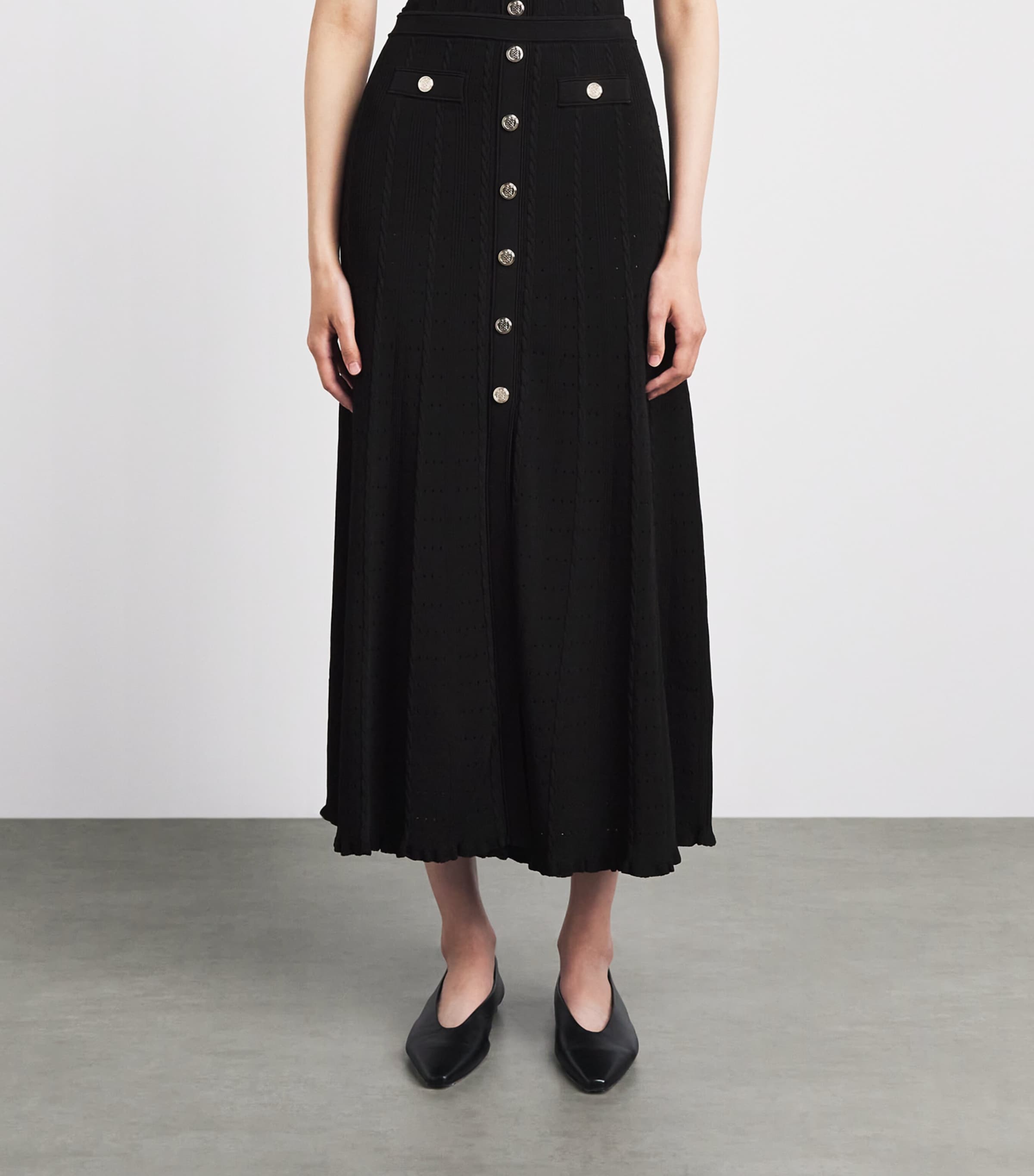 Sandro Paris Womens Knitted Button-Front Maxi Skirt Black Image 4