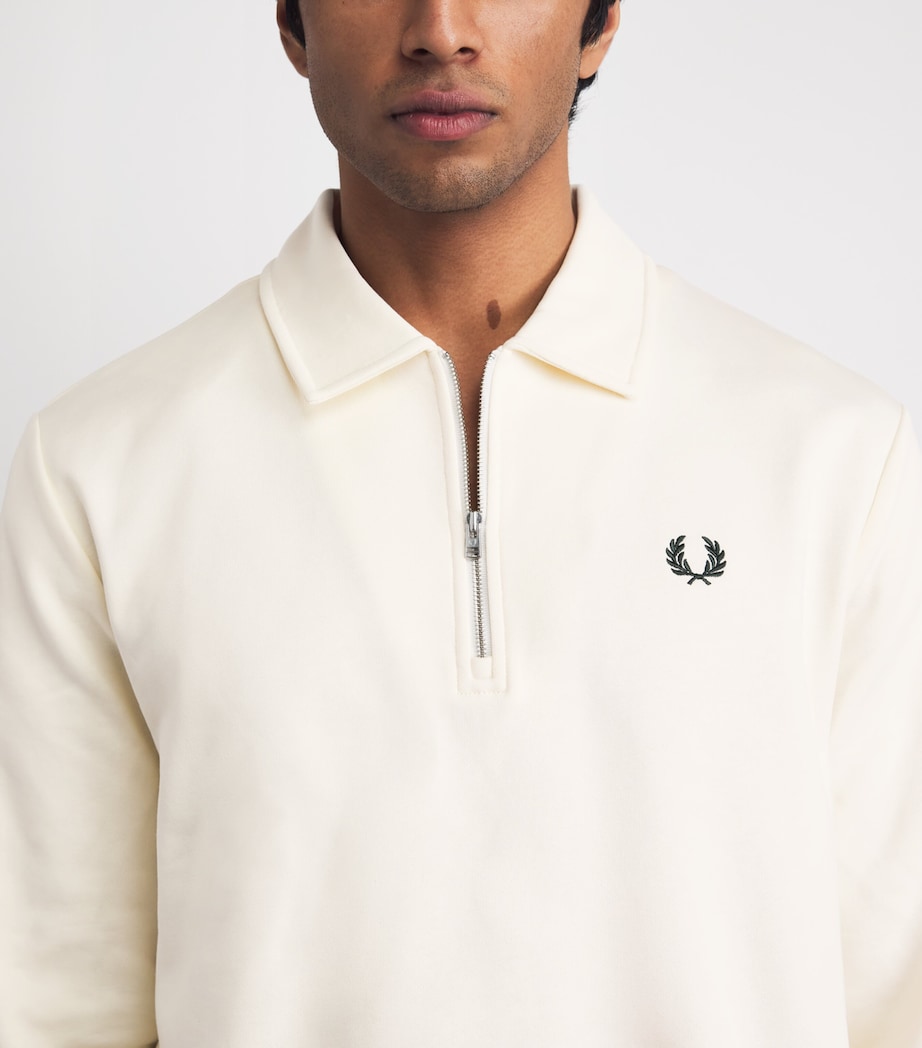 Fred Perry Mens Cotton Half-Zip Sweatshirt Ecru Image 3