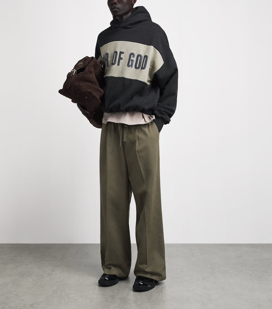 FEAR OF GOD ESSENTIALS Mens Cotton Pleated Drawstring Trousers Moss Image 2