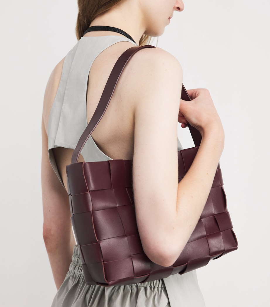 Mini Leather Woven Tote Bag PLUM Image 2