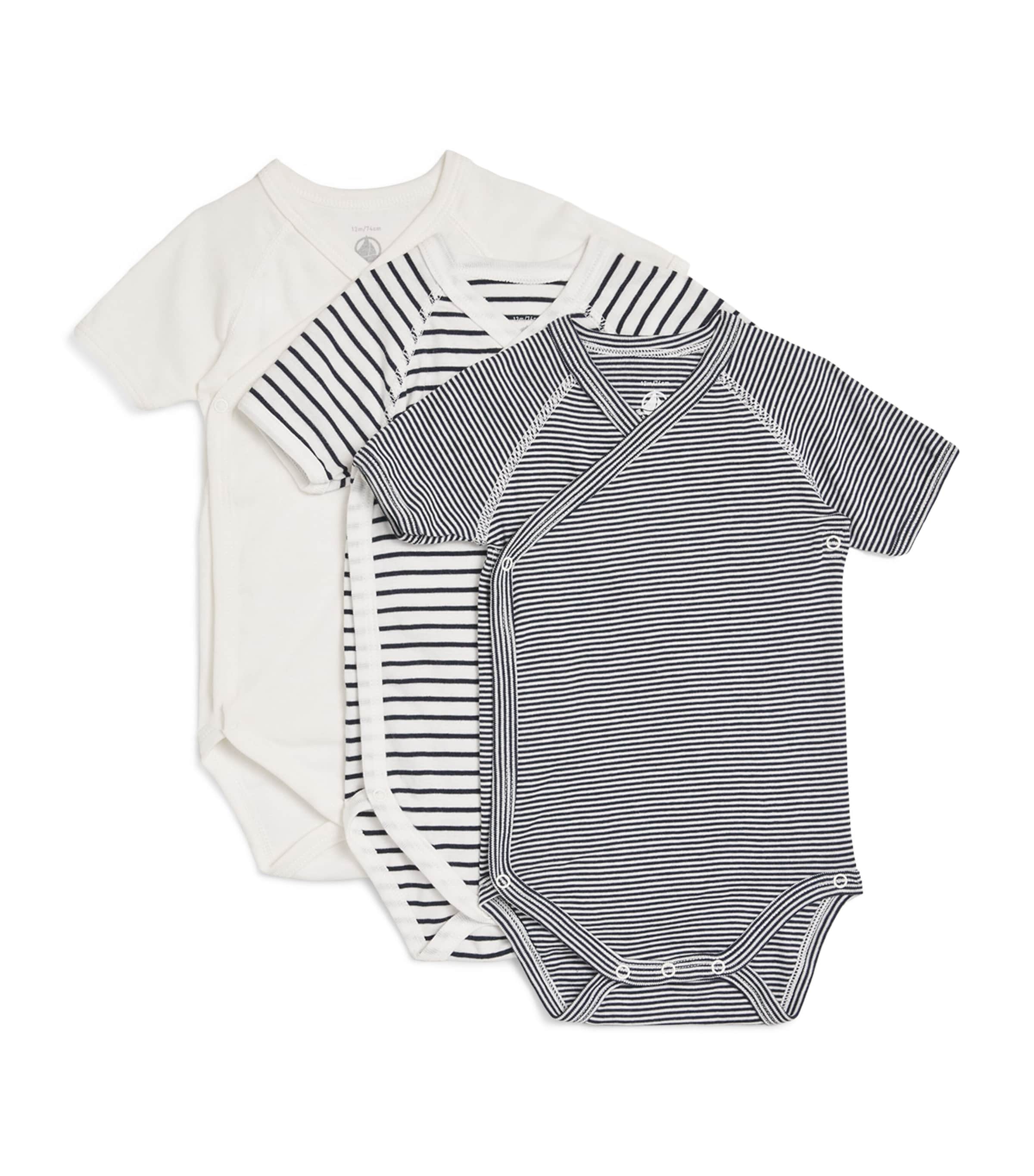 Petit Bateau Set of 3 Cotton Bodysuits (Newborn - 12 Months) Image 1