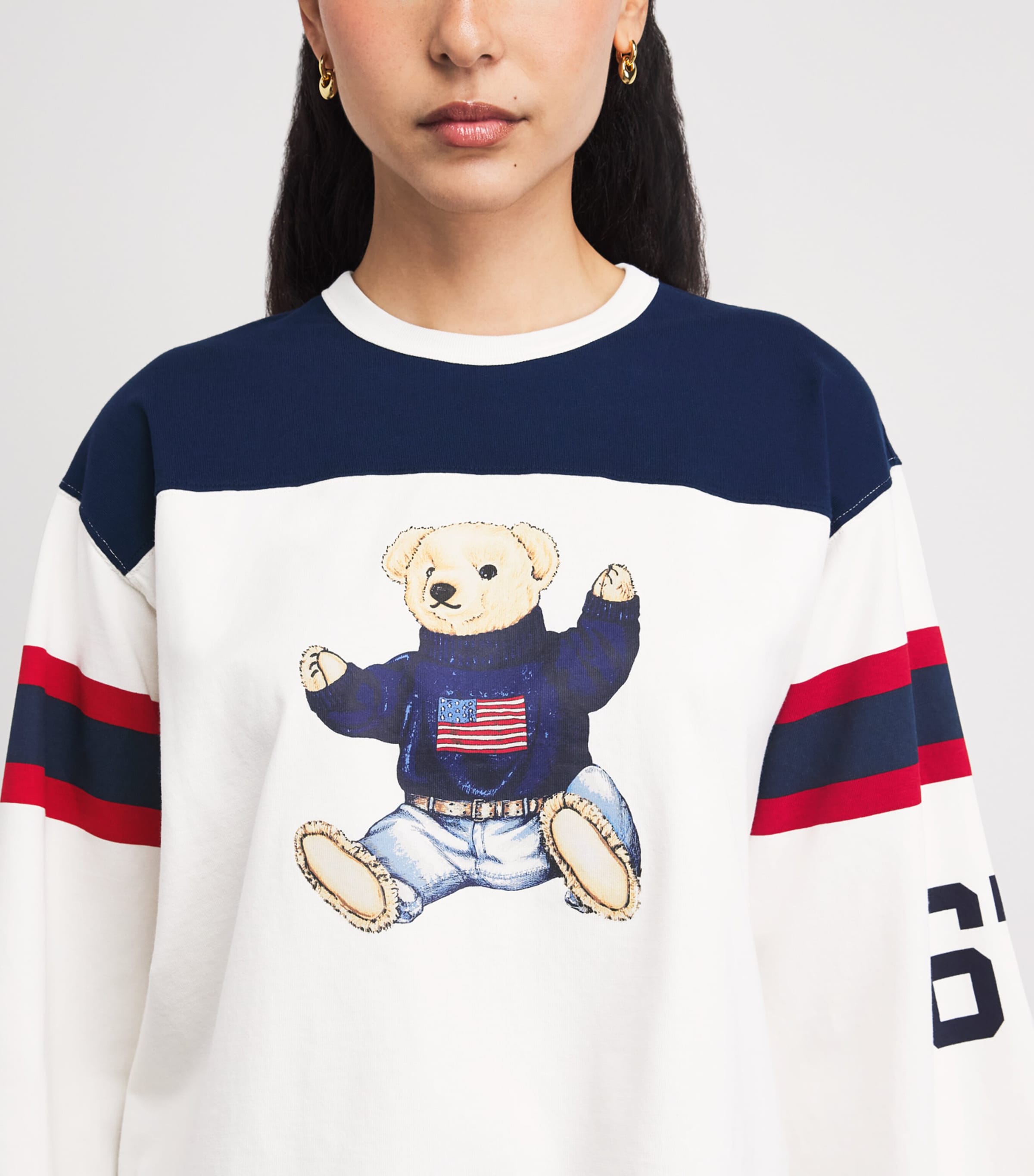 Polo Ralph Lauren Womens Cotton Sitting Bear T-Shirt Warm Wht/newport Nvy Image 3