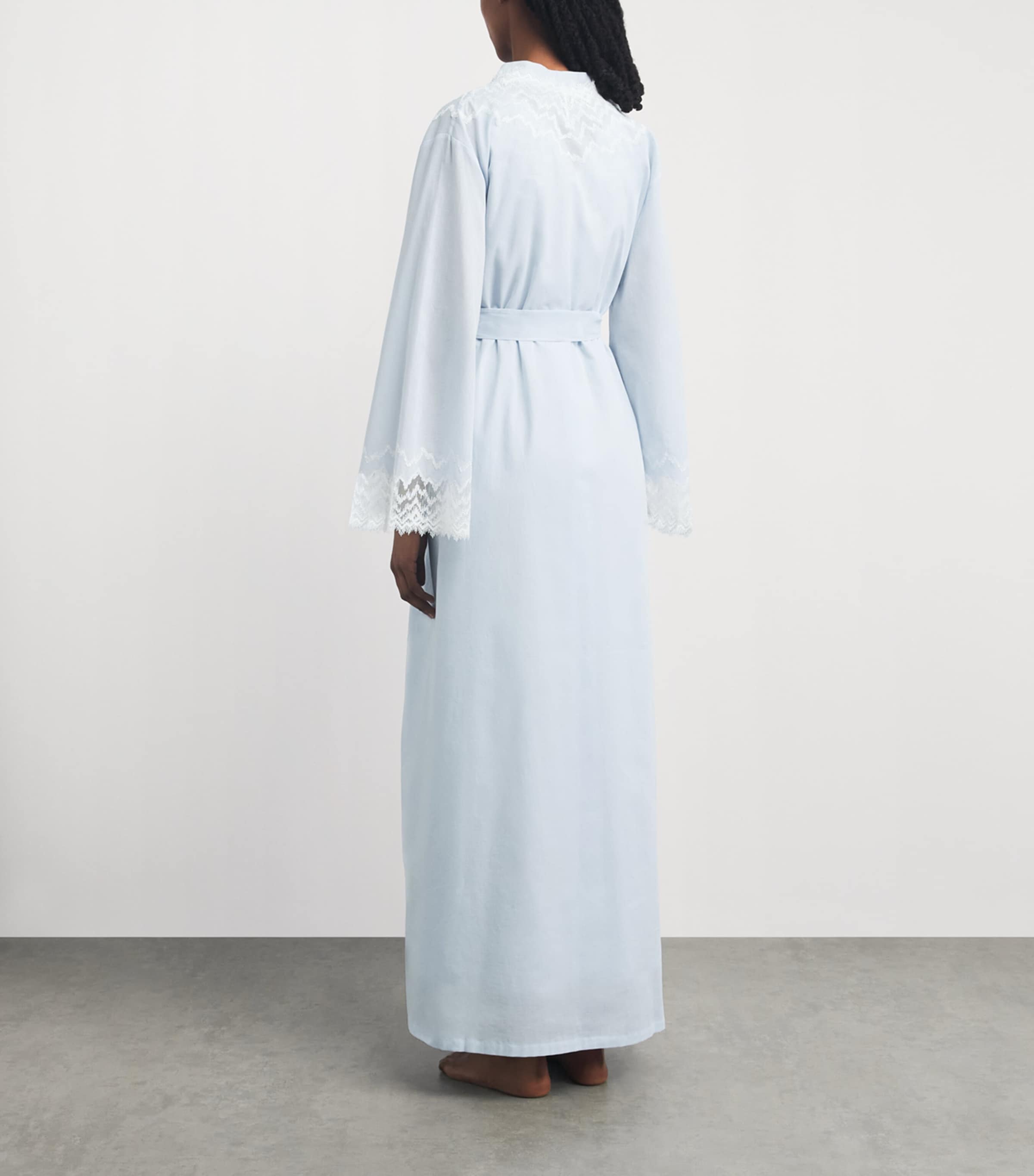 Bocan Womens Cotton Lace-Trim Yasmine Robe Baby Blue Image 4