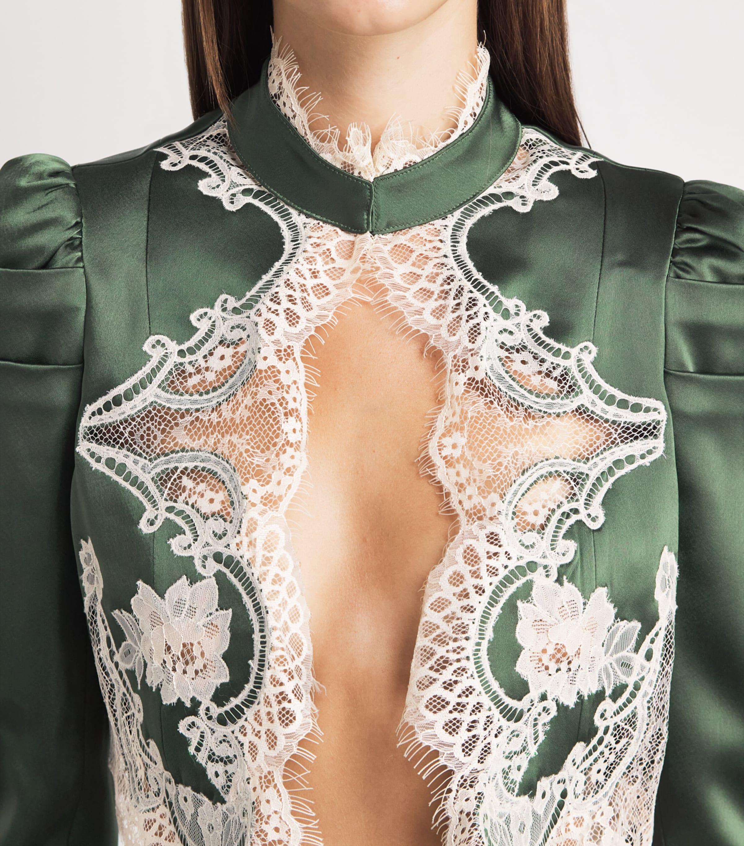Alice+Olivia Womens Lace-Trim Thomasina Jacket Dark Fern Image 3