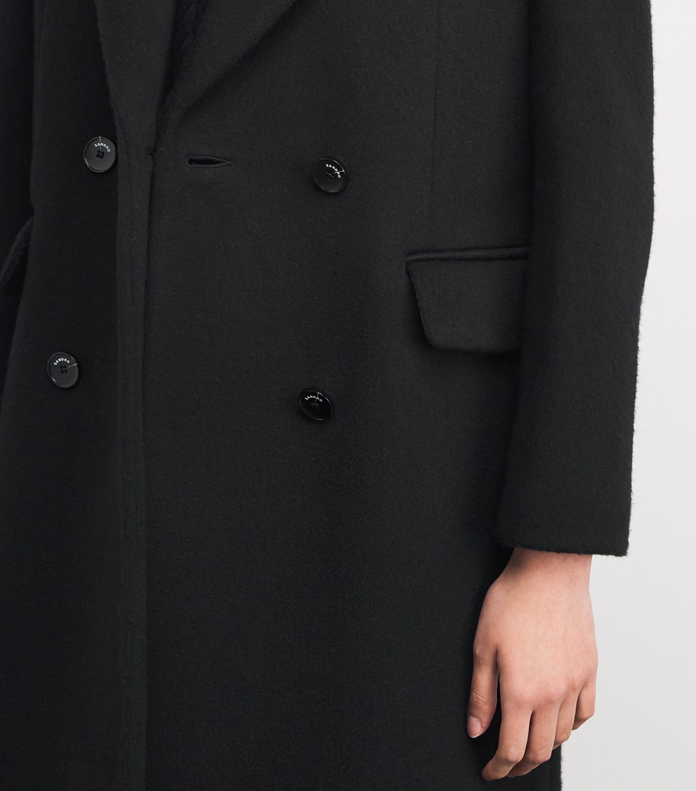 Wool Double-Breasted Overcoat BLACK Image 6