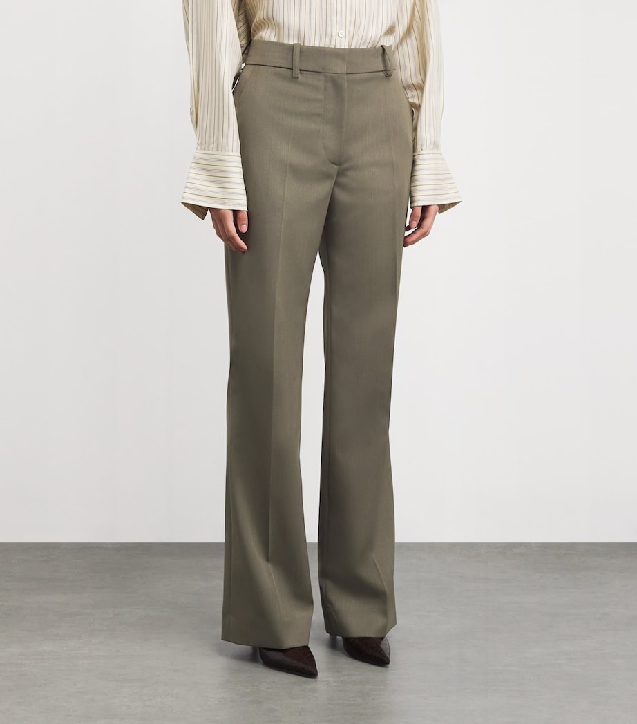 Wool-Blend Straight Tailored Trousers 9639 SAGE MELANGE Image 3