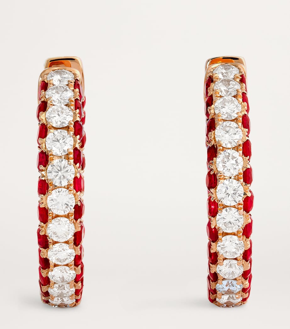 Rose Gold, Diamond and Ruby Three-Sided Hoop Earrings ROSE GOLD Image 3