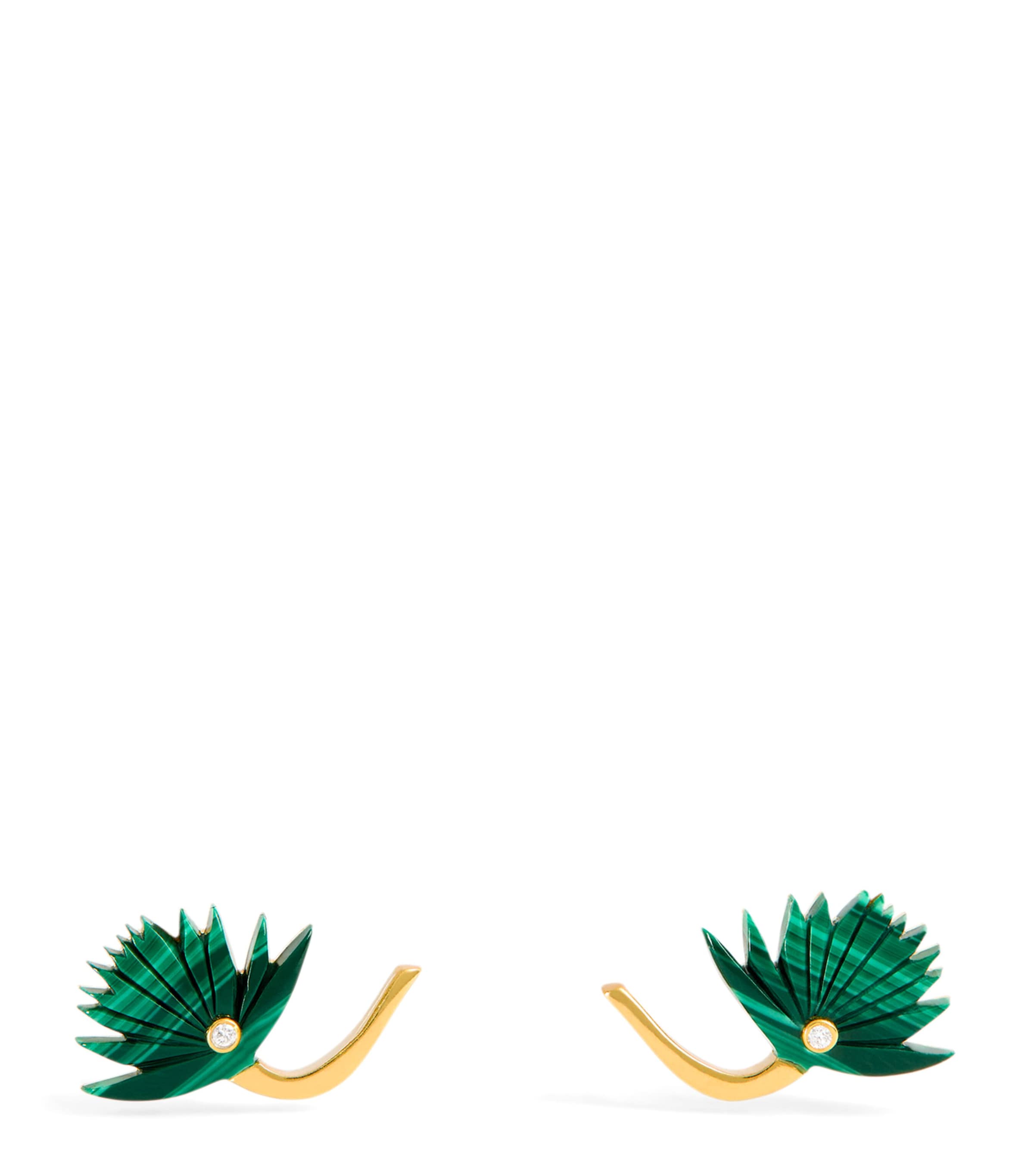 L'atelier Nawbar Yellow Gold, Diamond And Malachite Psychedeliah Earrings In Gold