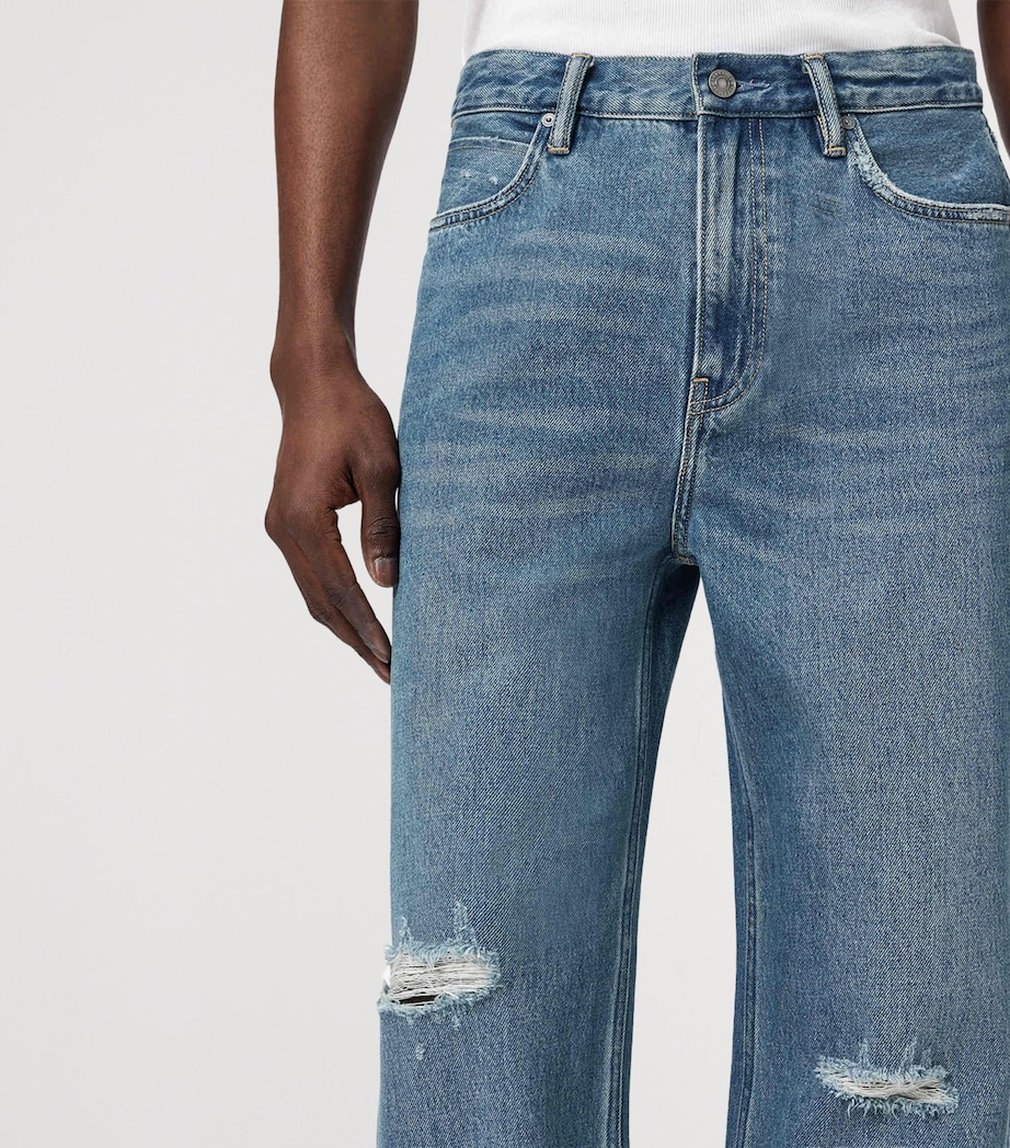 AllSaints Mens Distressed Lenny Straight Jeans Destroy Mid Indigo Image 5