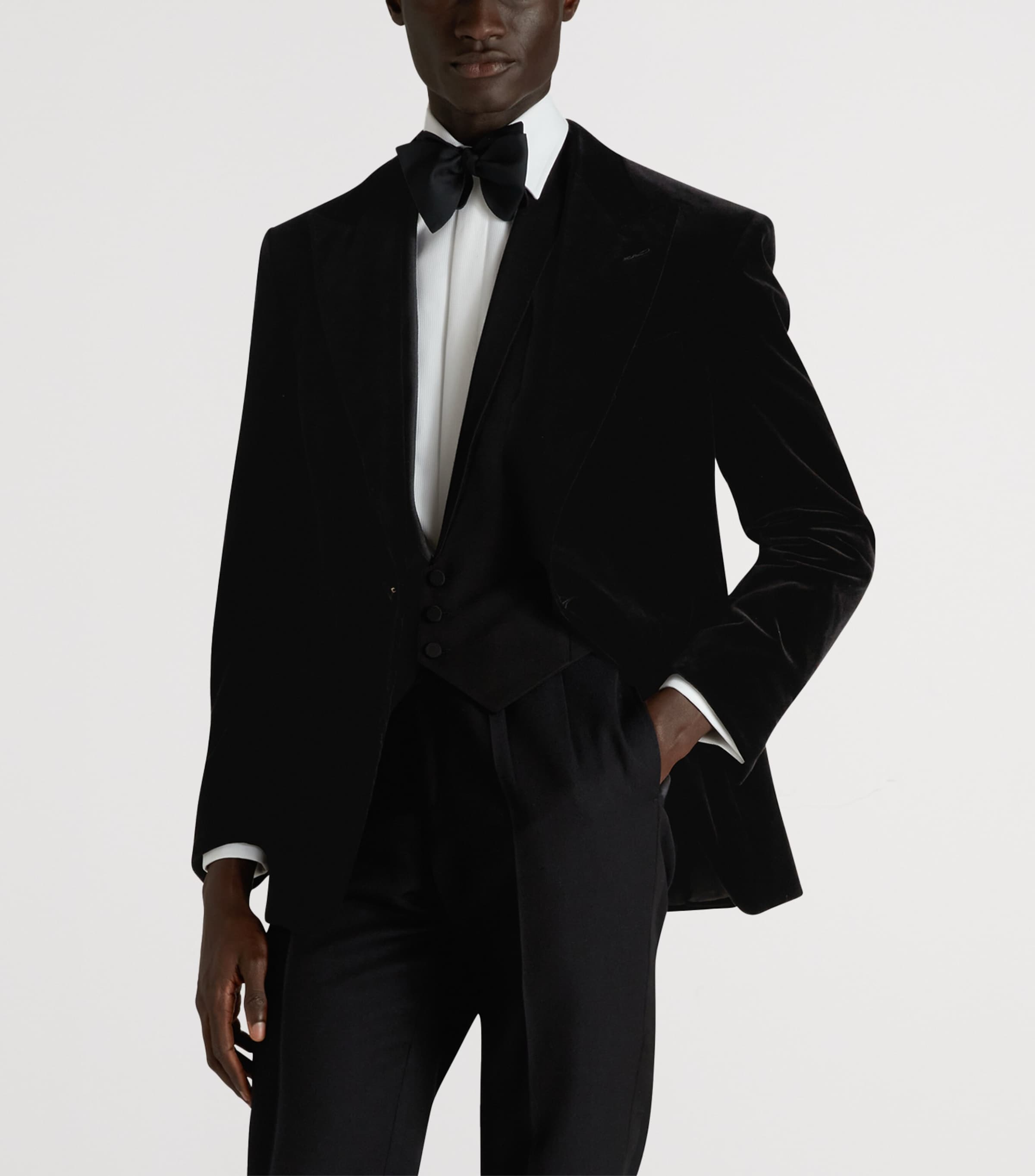 Supima Cotton Velvet Evening Suit Jacket 001BLACK Image 3