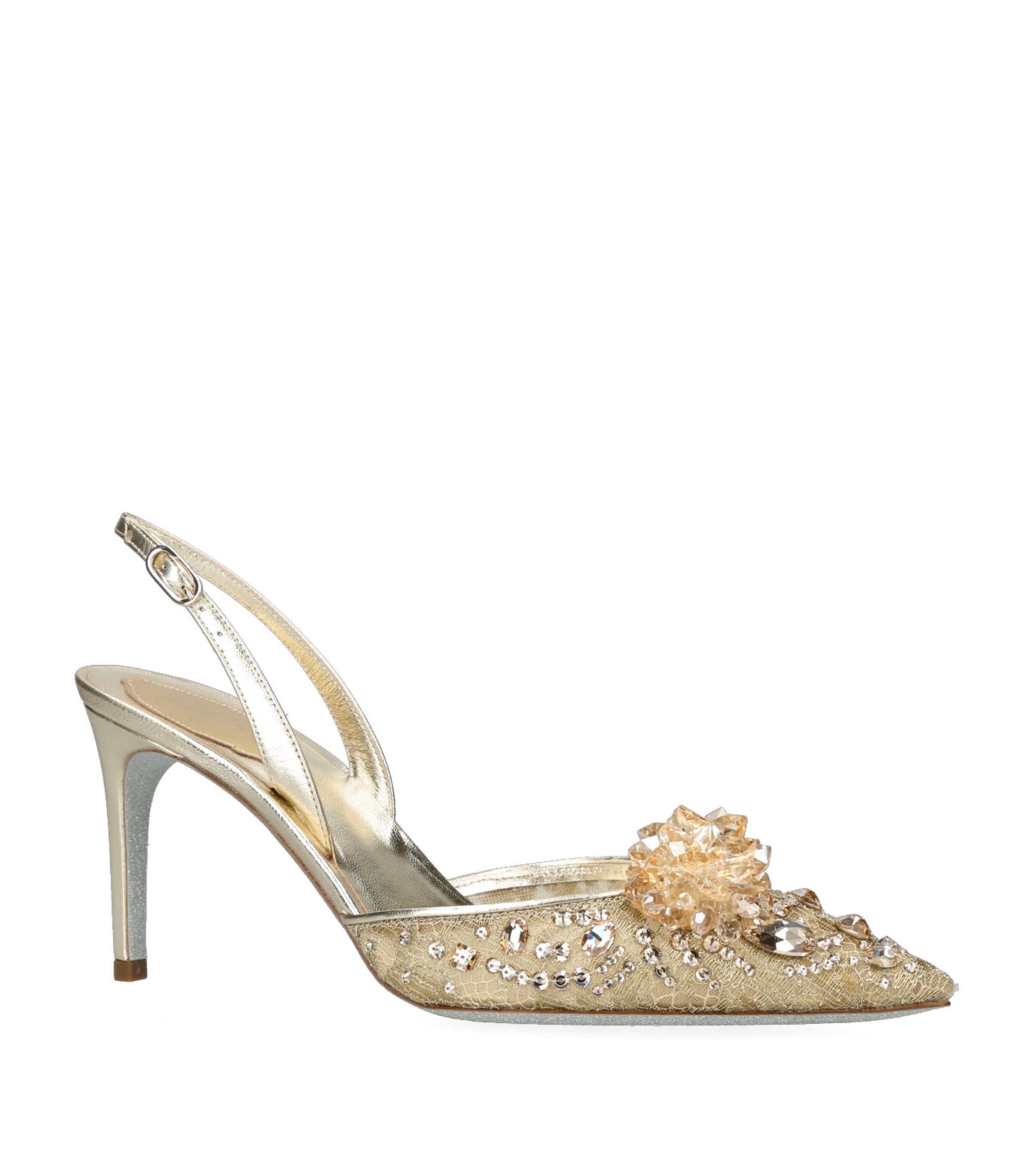 René Caovilla Lace Jeweled Slingback Pumps 80 Gold Image 3