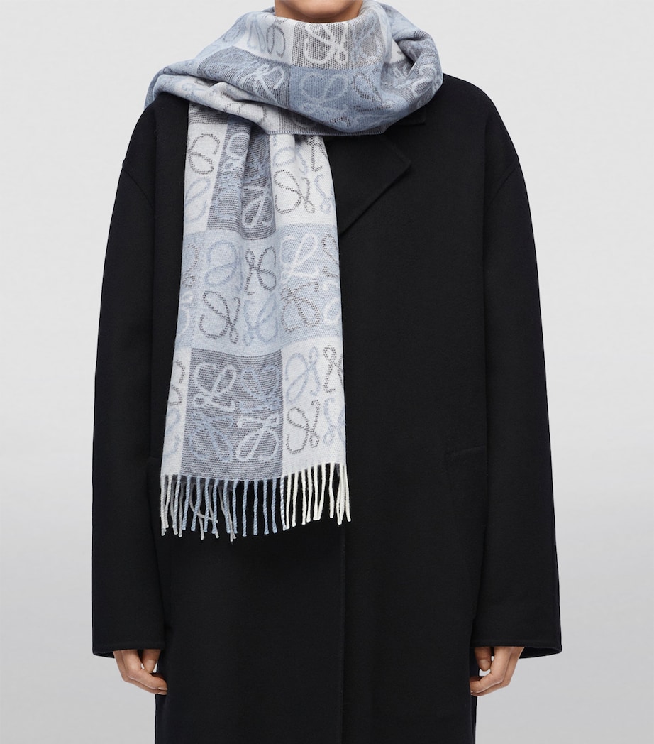 Wool-Cashmere Anagram Scarf BLUE/WHITE Image 2