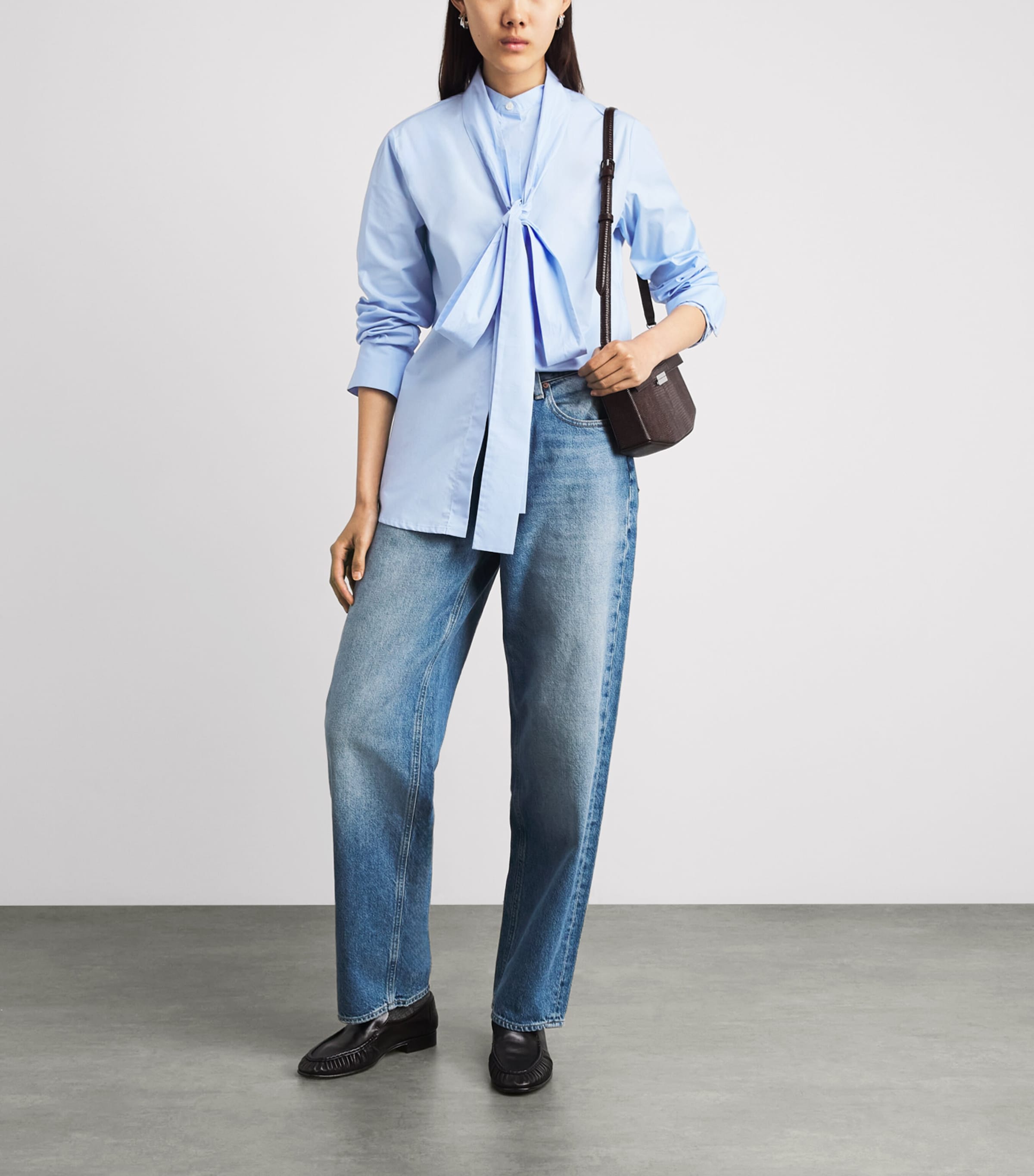 7 For All Mankind Womens Cotton Tie-Detail Shirt Light Blue Image 2