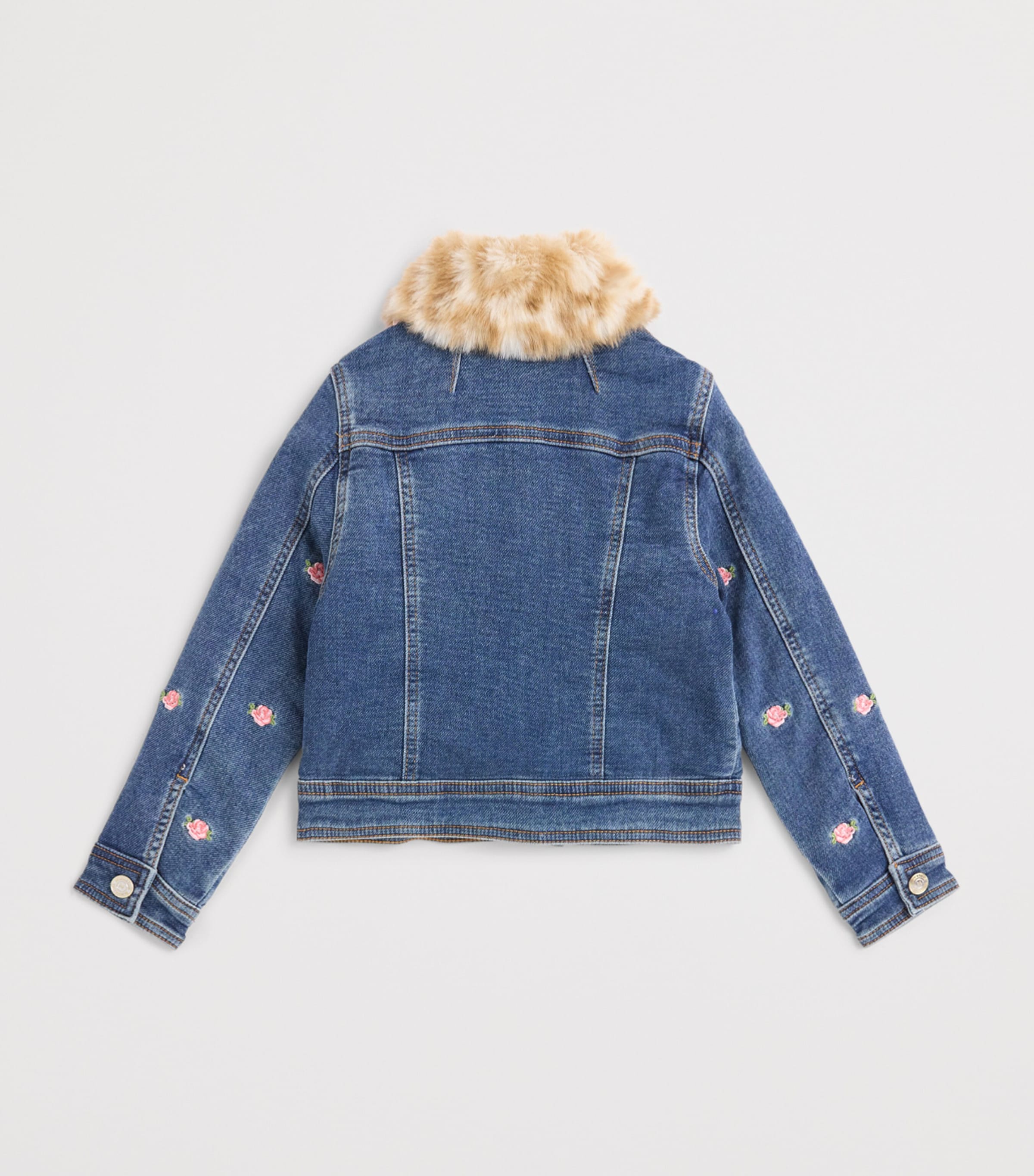 Monnalisa Faux-Fur Collar Embroidered Denim Jacket (9 Years) — photo 2