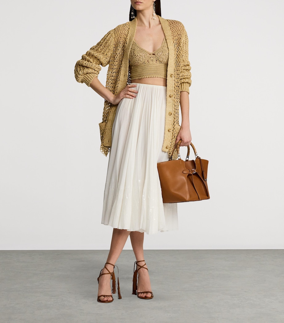 Cotton-Blend Trivelas Embellished Skirt WHITE Image 8