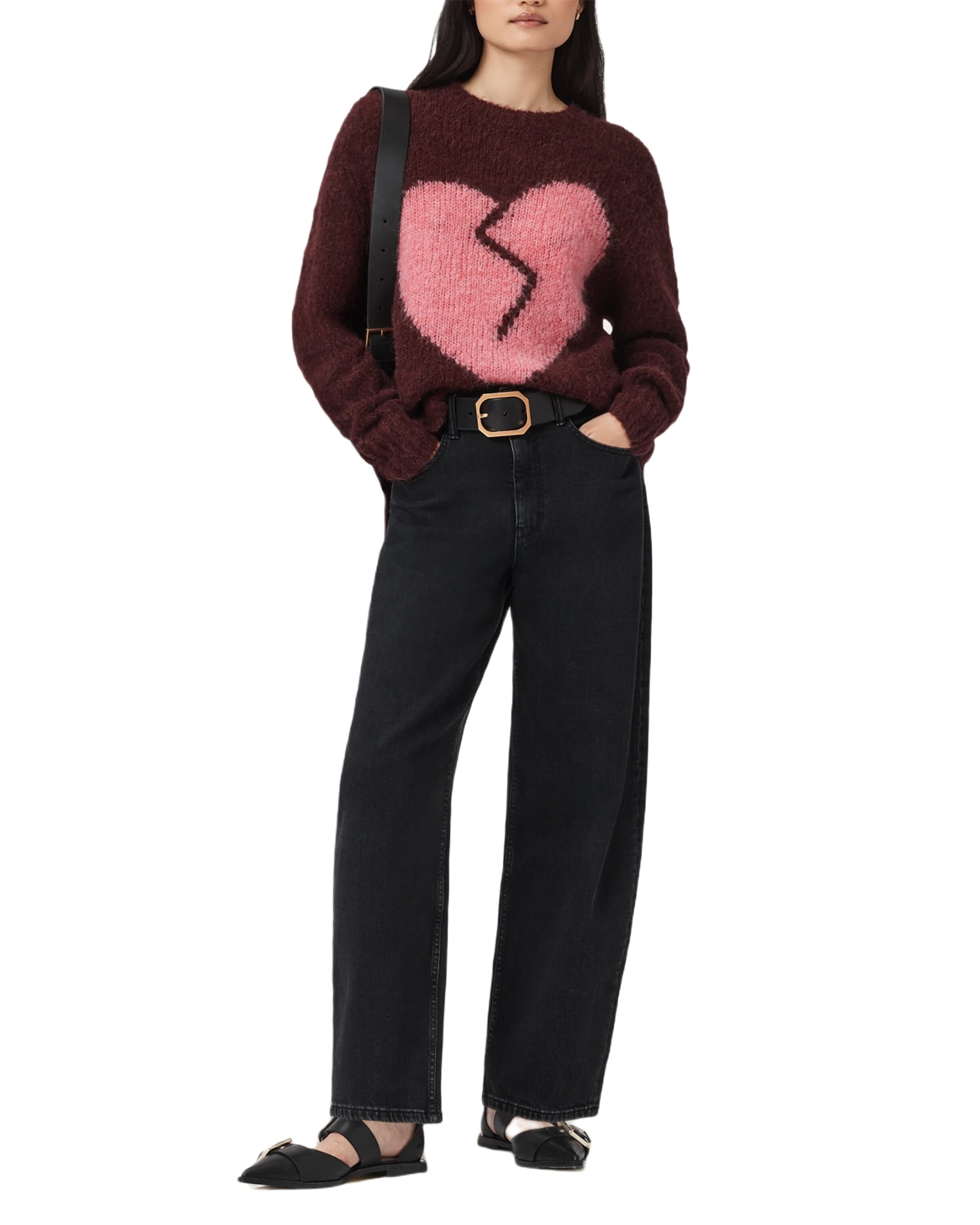 Wool-Blend Luv Heart Crewneck Sweater OXBLOOD RED/PINK Image 2