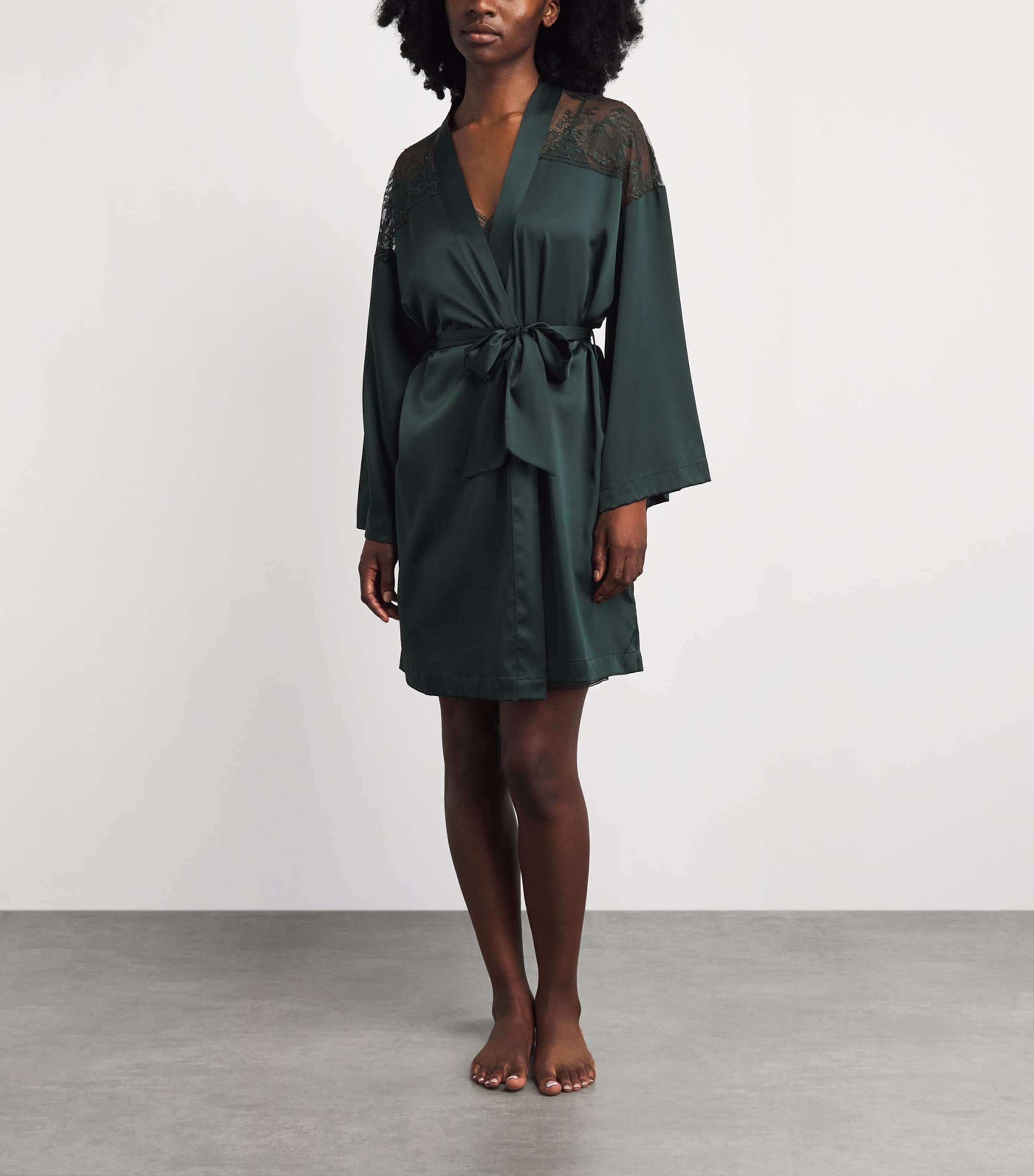 Aubade Womens Silk-Blend Midnight Whisper Robe Mysterious Green Image 2