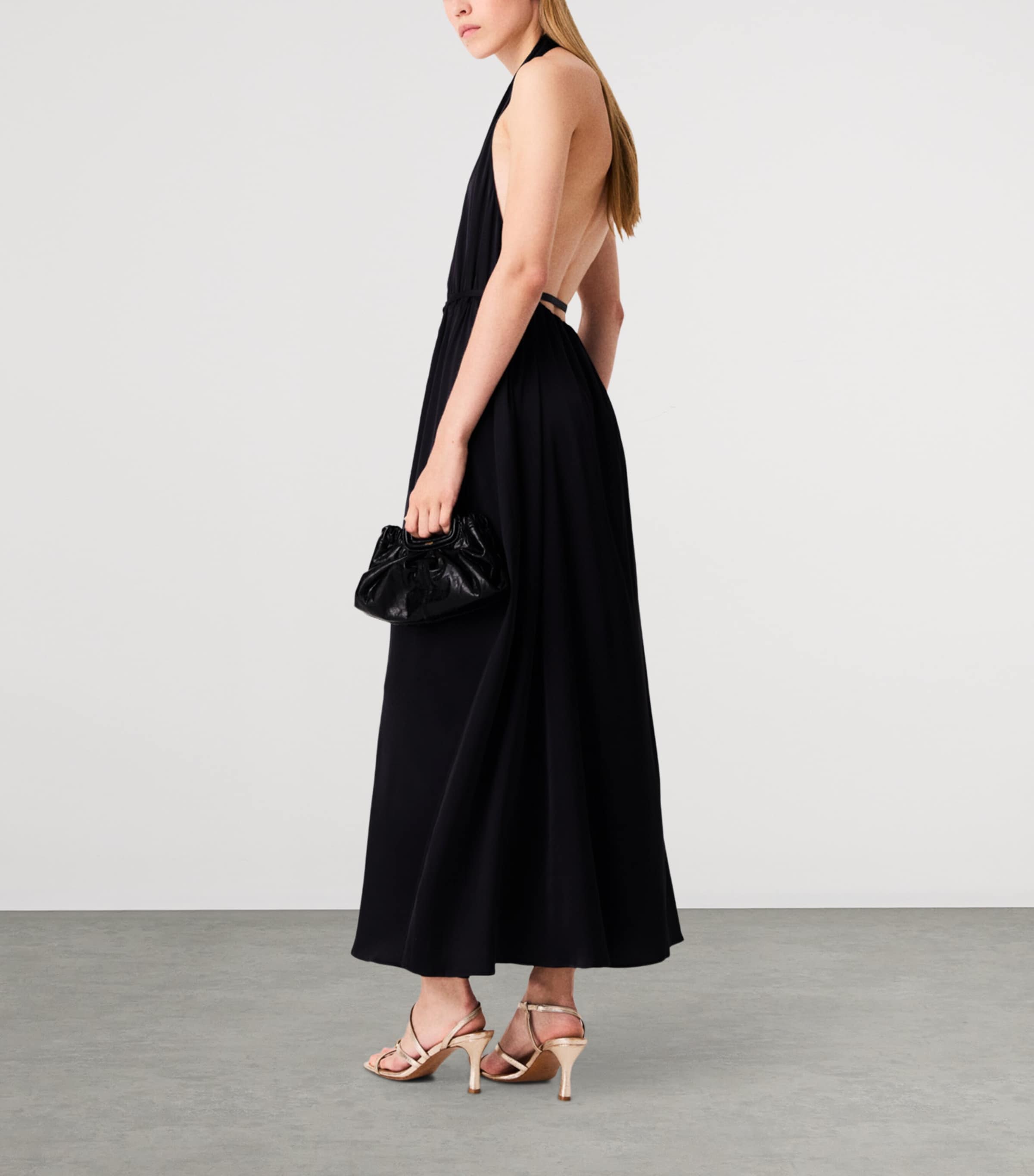 Maje Womens Plunge Halterneck Midi Dress Navy Image 4