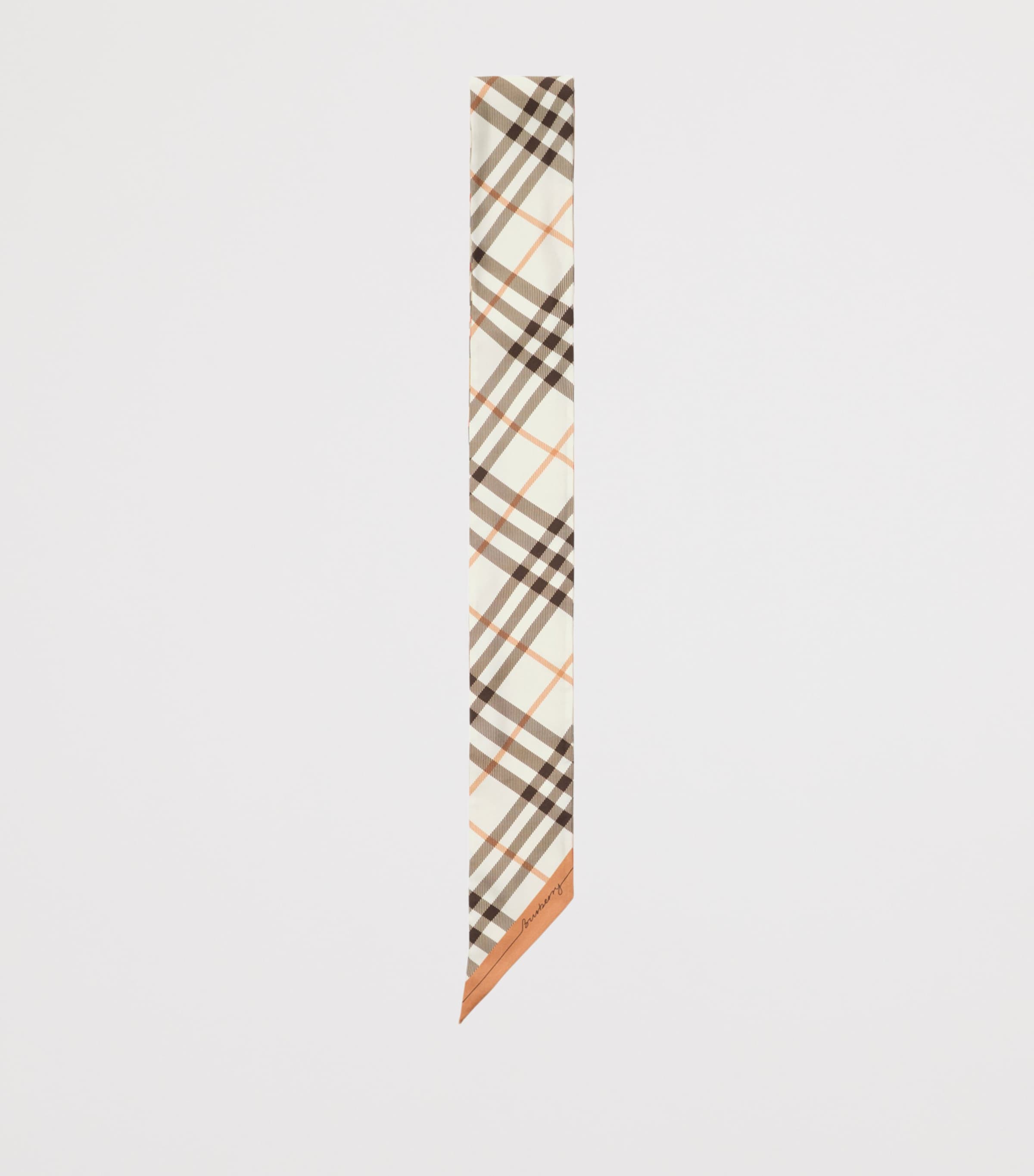 Silk Contrast Check Twilly SAND Image 3