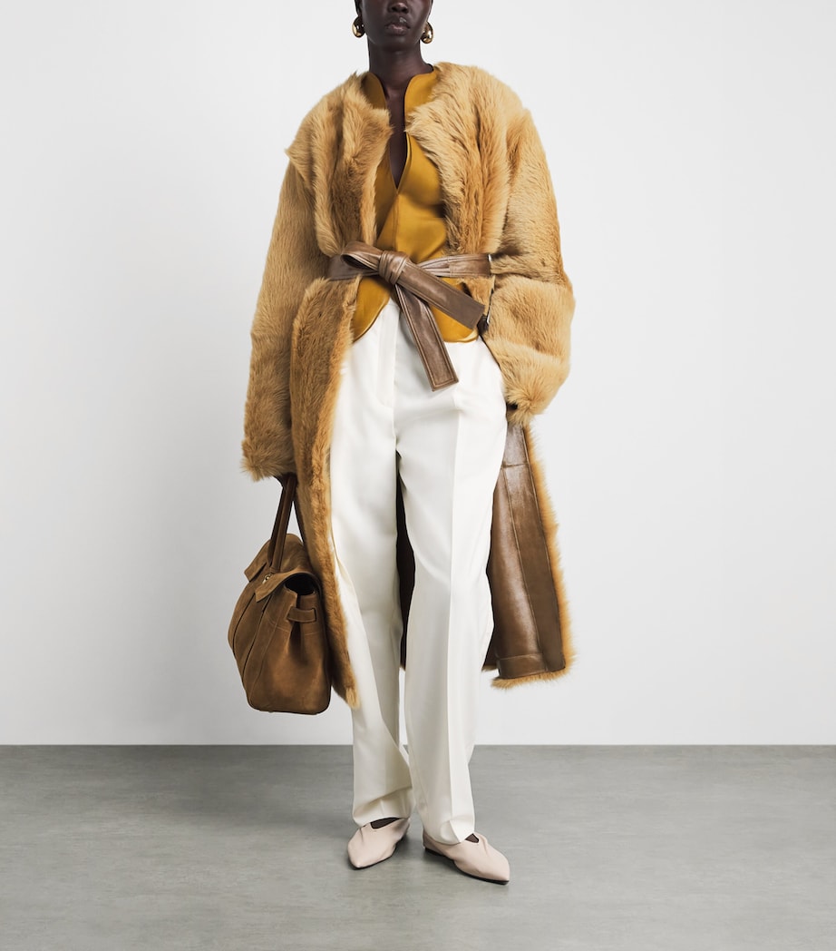 FFORME Womens Reversible Camel Shearling-Leather Coat Camel Image 2