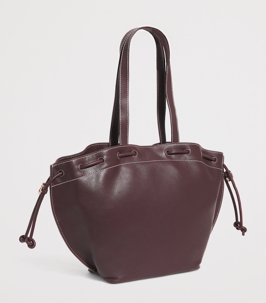 Leather Drawstring Tote Bag BURGUNDY Image 2