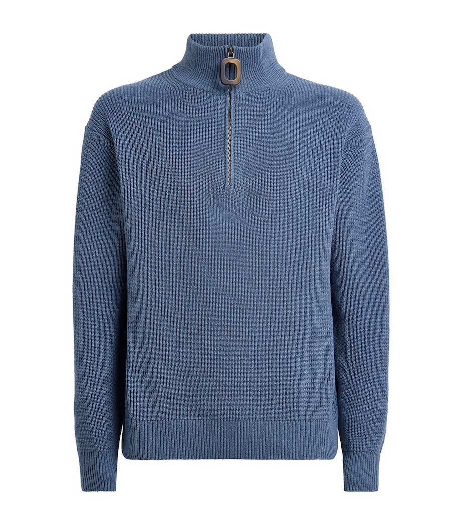 JW Anderson Mens Wool-Cotton Half-Zip Sweater Smoke Blue Image 1