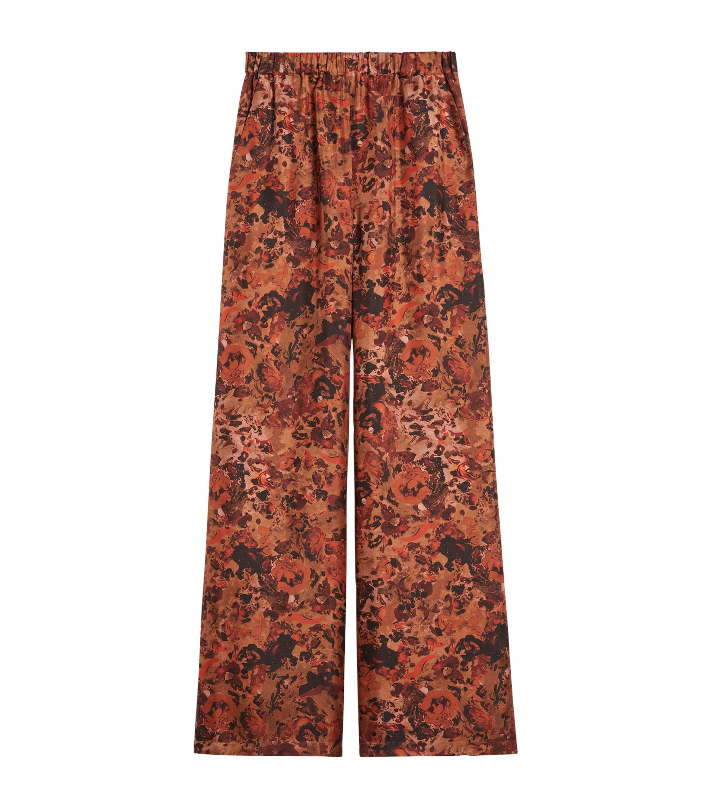 Silk Printed Wide-Leg Trousers TERRA COTTA Image 1