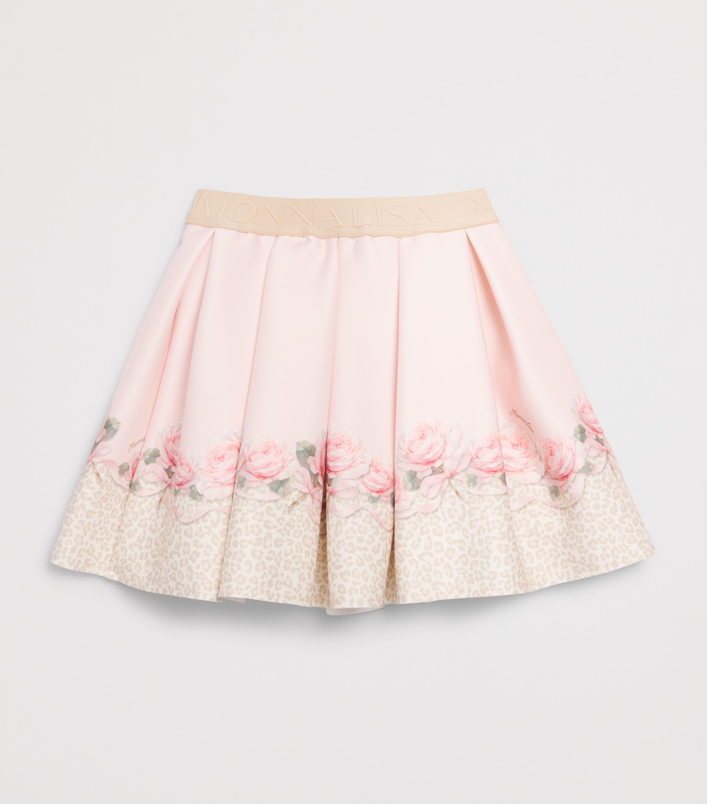 Monnalisa Floral and Leopard Print Pleated Skirt (12 Months-6 Years) Maculato Image 2