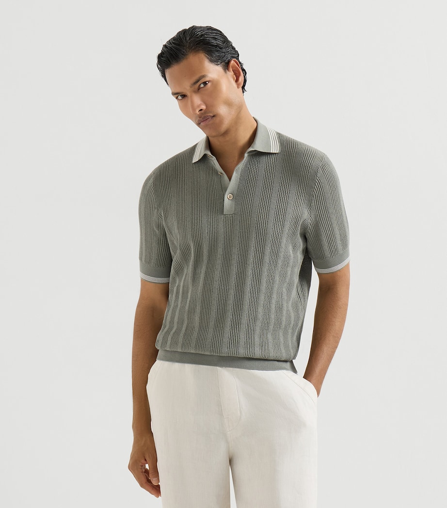Brunello Cucinelli Mens Cotton Rib-Knit Polo Shirt Image 2