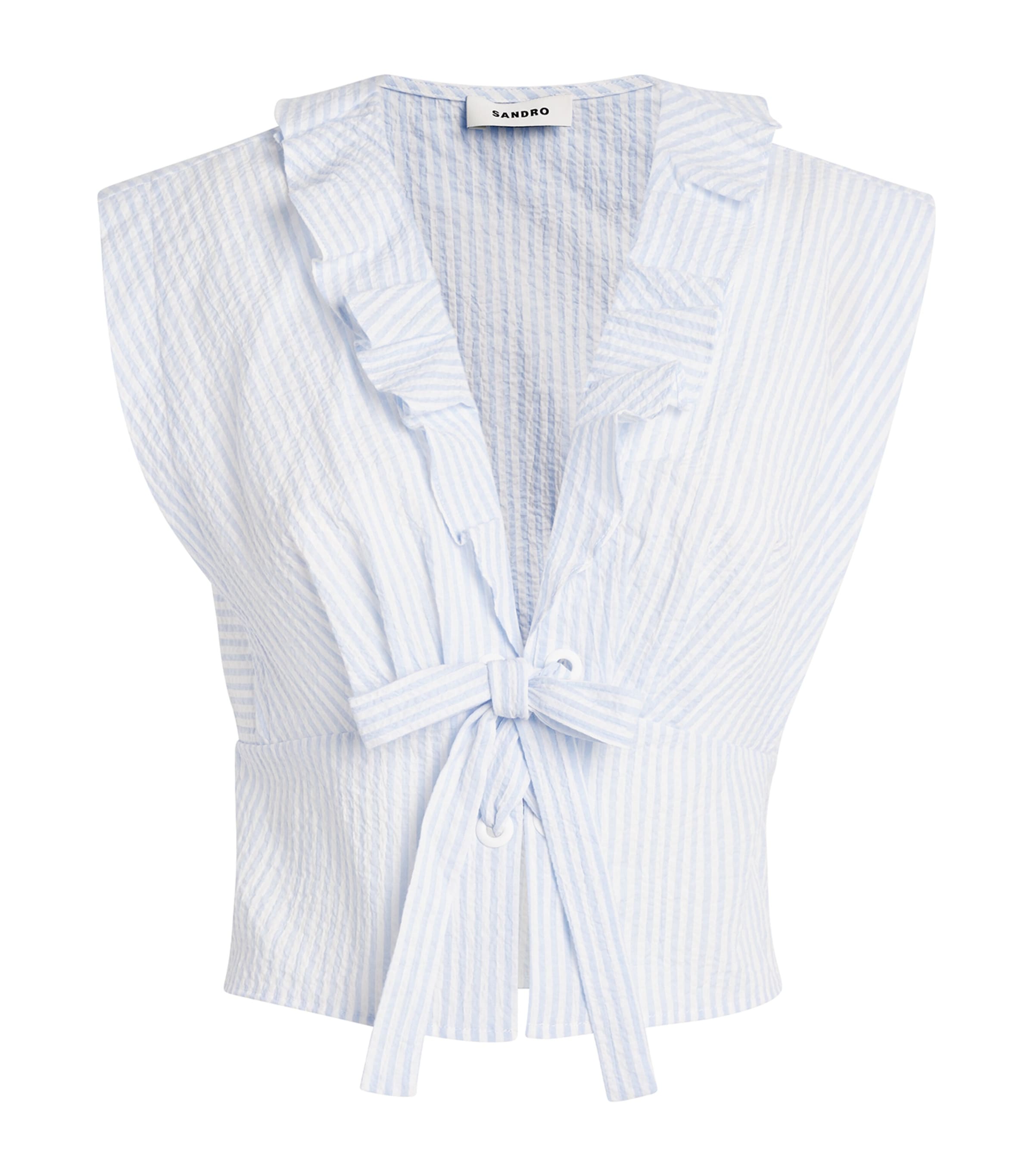 Sandro Cotton Stripe Crop Top In Blue