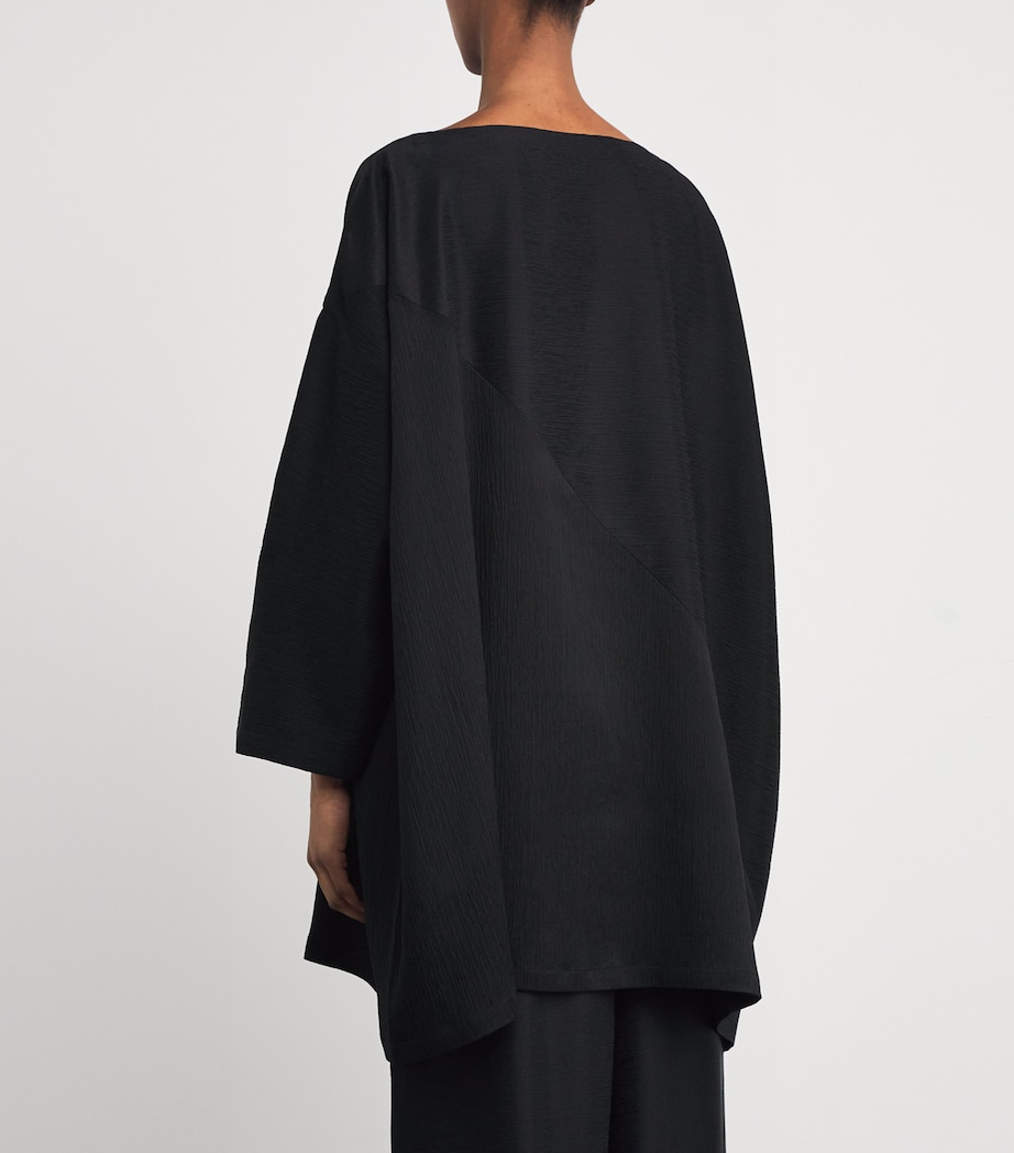 Silk Plissé Scoop-Neck Top BLACK Image 4