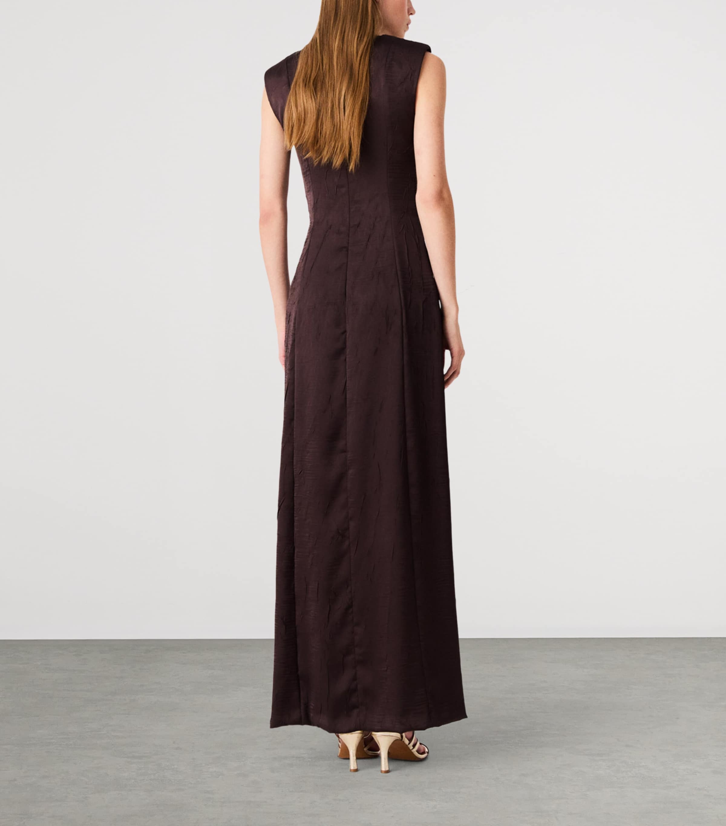 Maje Womens Ruched Sleeveless Midi Dress Brown Image 4
