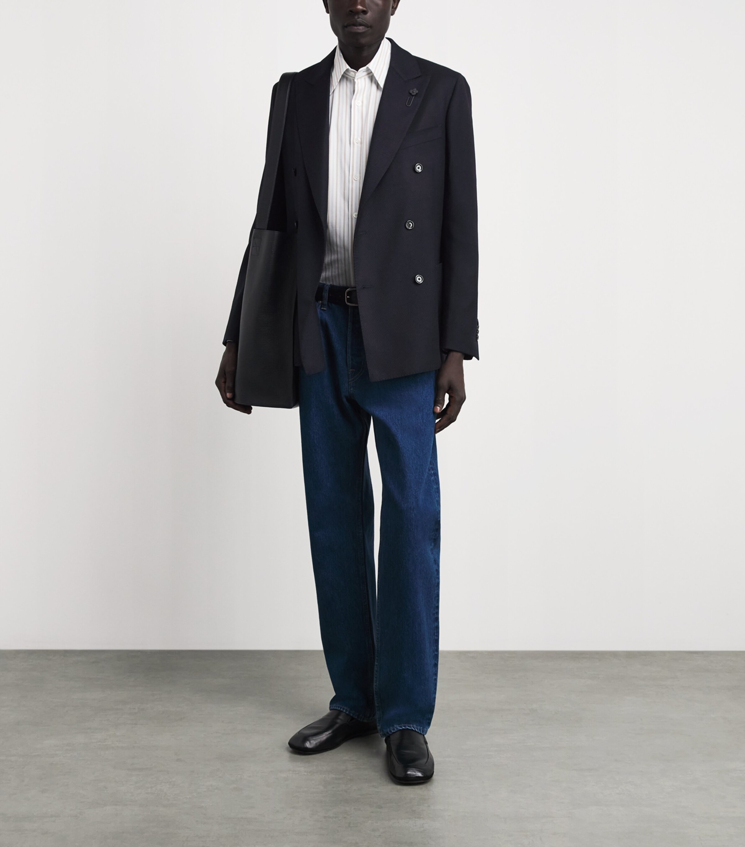 Lardini Mens Wool Double-Breasted Blazer Navy Image 2