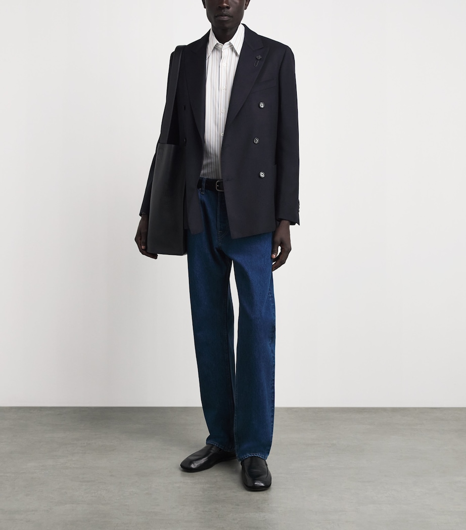 Lardini Mens Wool Double-Breasted Blazer Navy Image 2