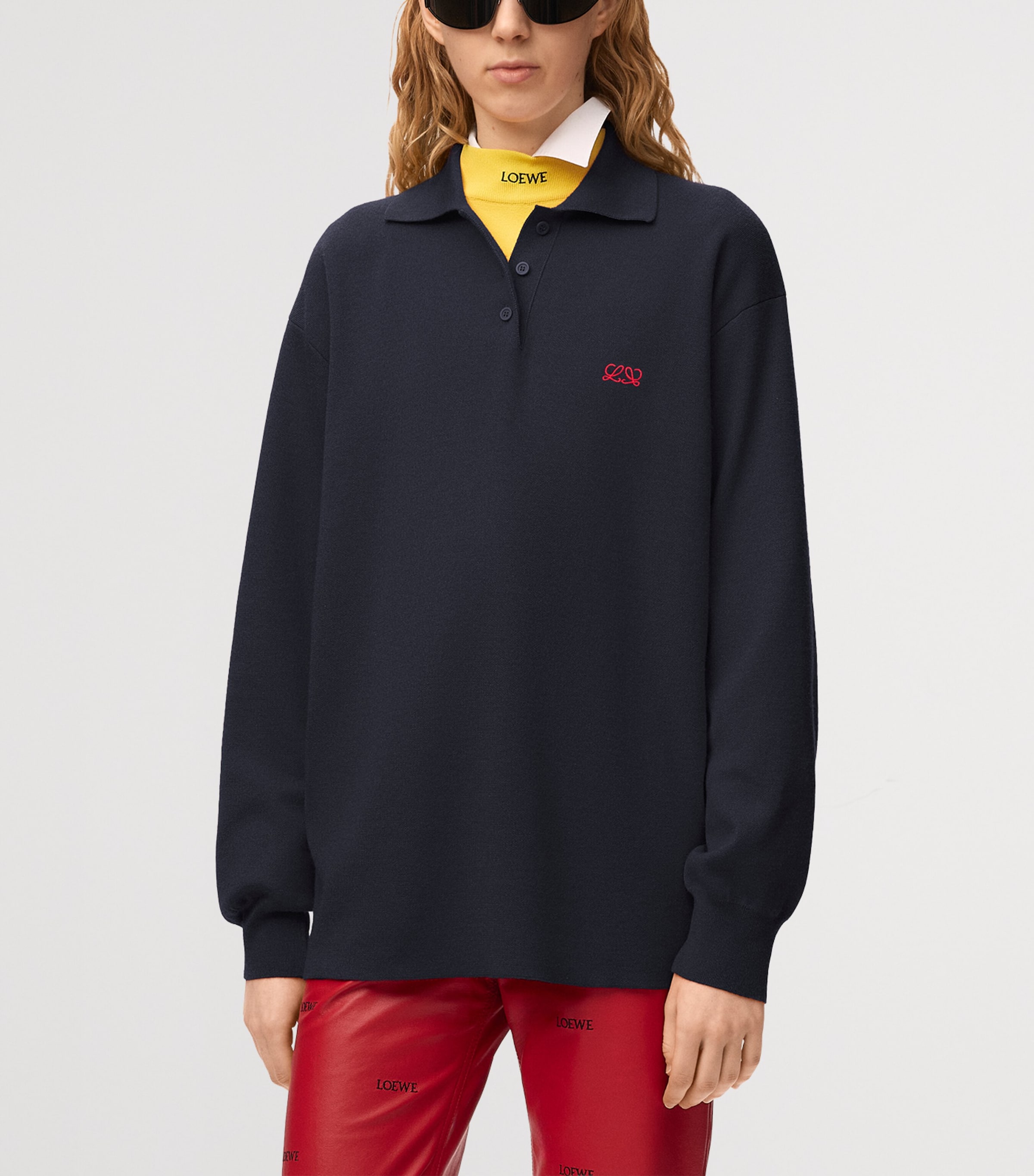 LOEWE Womens Cashmere-Silk Polo Sweater Dark Navy Image 3